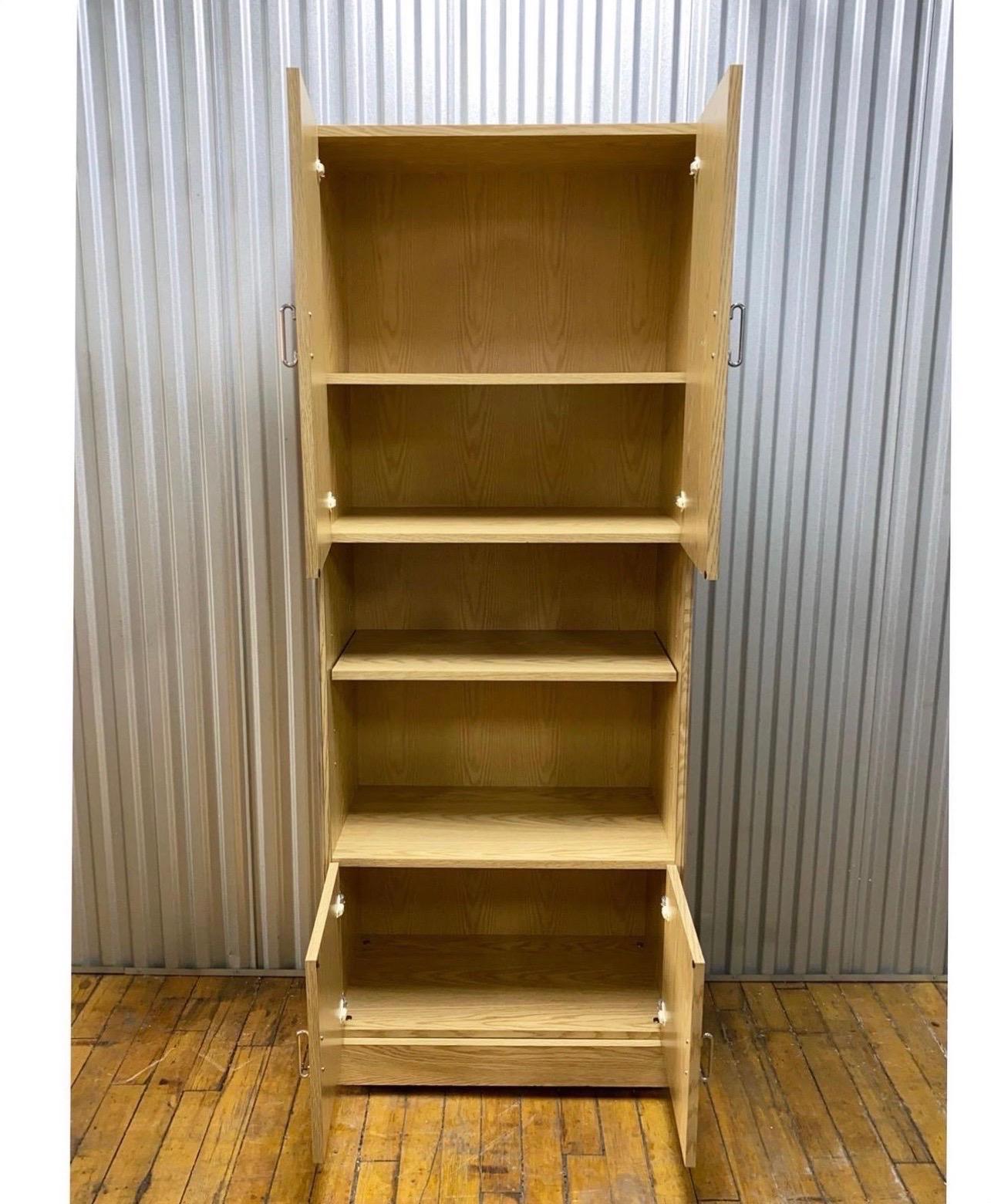 Mid-Century Modern Gorgeous Mid-Century Oak, Cane & Chrome Wall Unit Featuring Adjustable Shelving  For Sale