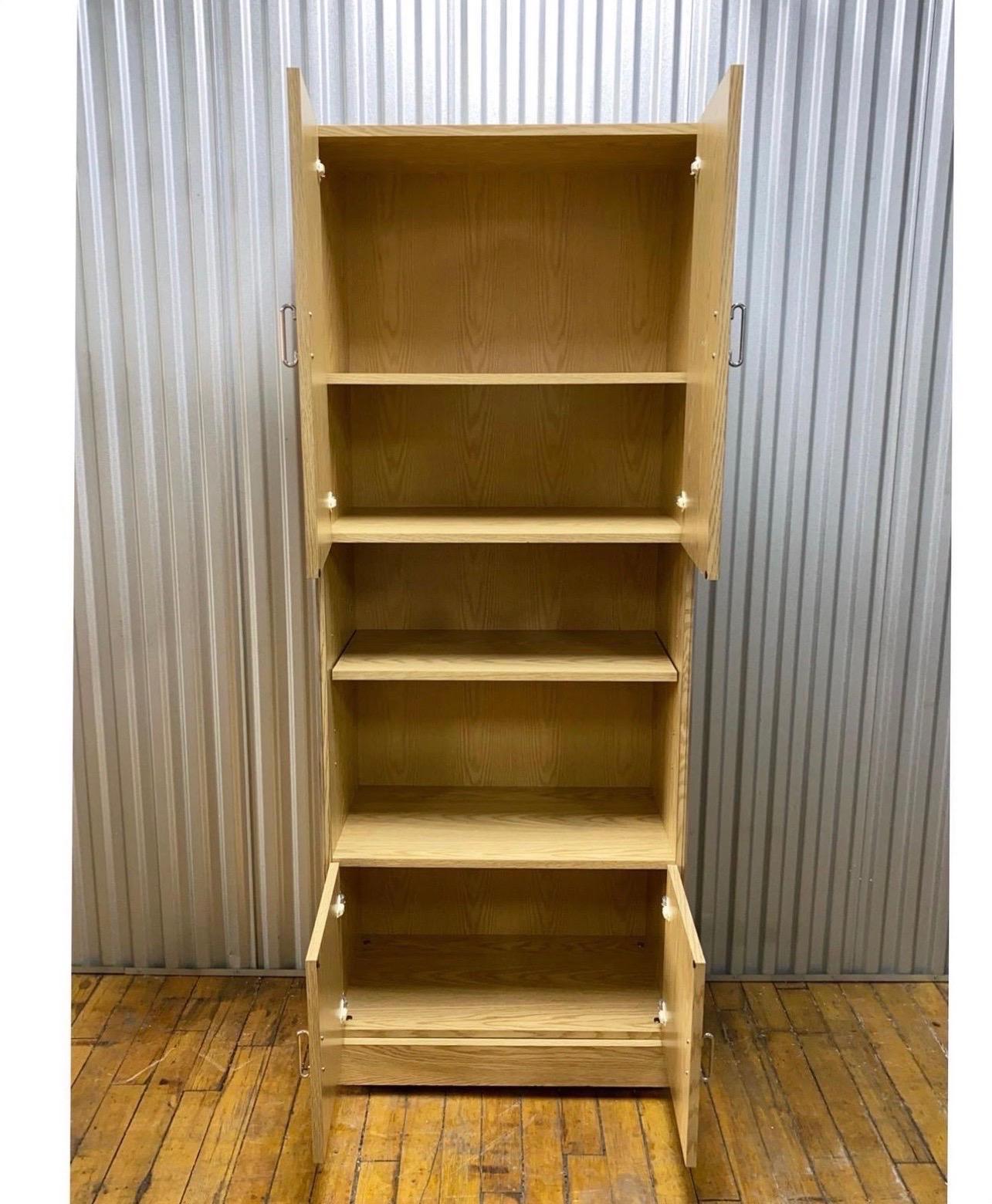Mid-Century Modern Gorgeous Mid-Century Oak, Cane & Chrome Wall Unit Featuring Adjustable Shelving For Sale