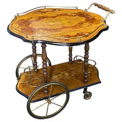 Gorgeous Midcentury Italian Marquetry Drop Leaf Bar Cart