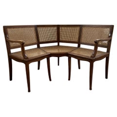 Retro Gorgeous Mid-Century Wicker and Beech Corner Bench