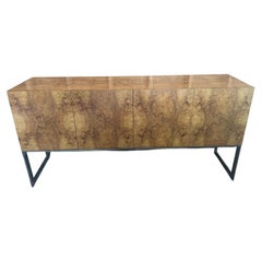 Gorgeous Milo Baughman Burl Olivewood Chrome Credenza Mid-Century