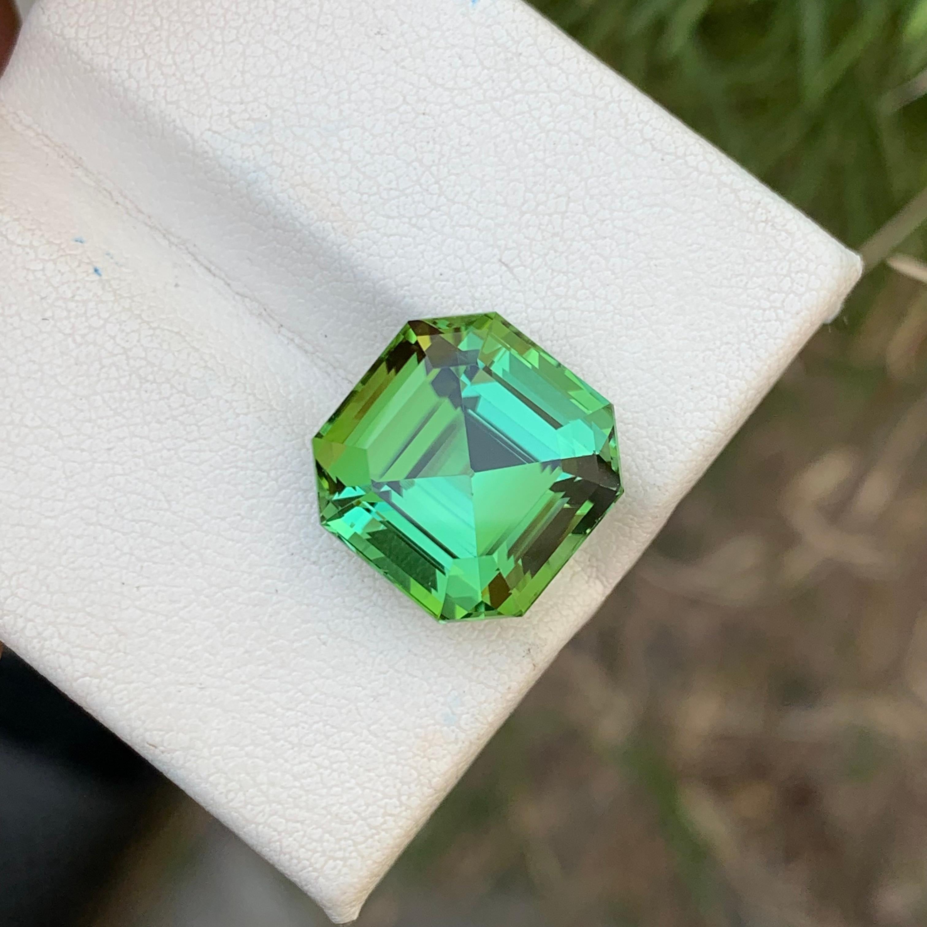 Gorgeous Mint Green Loose Tourmaline Ring Gem 12.35 Carats Asscher Cut Gemstone For Sale 6