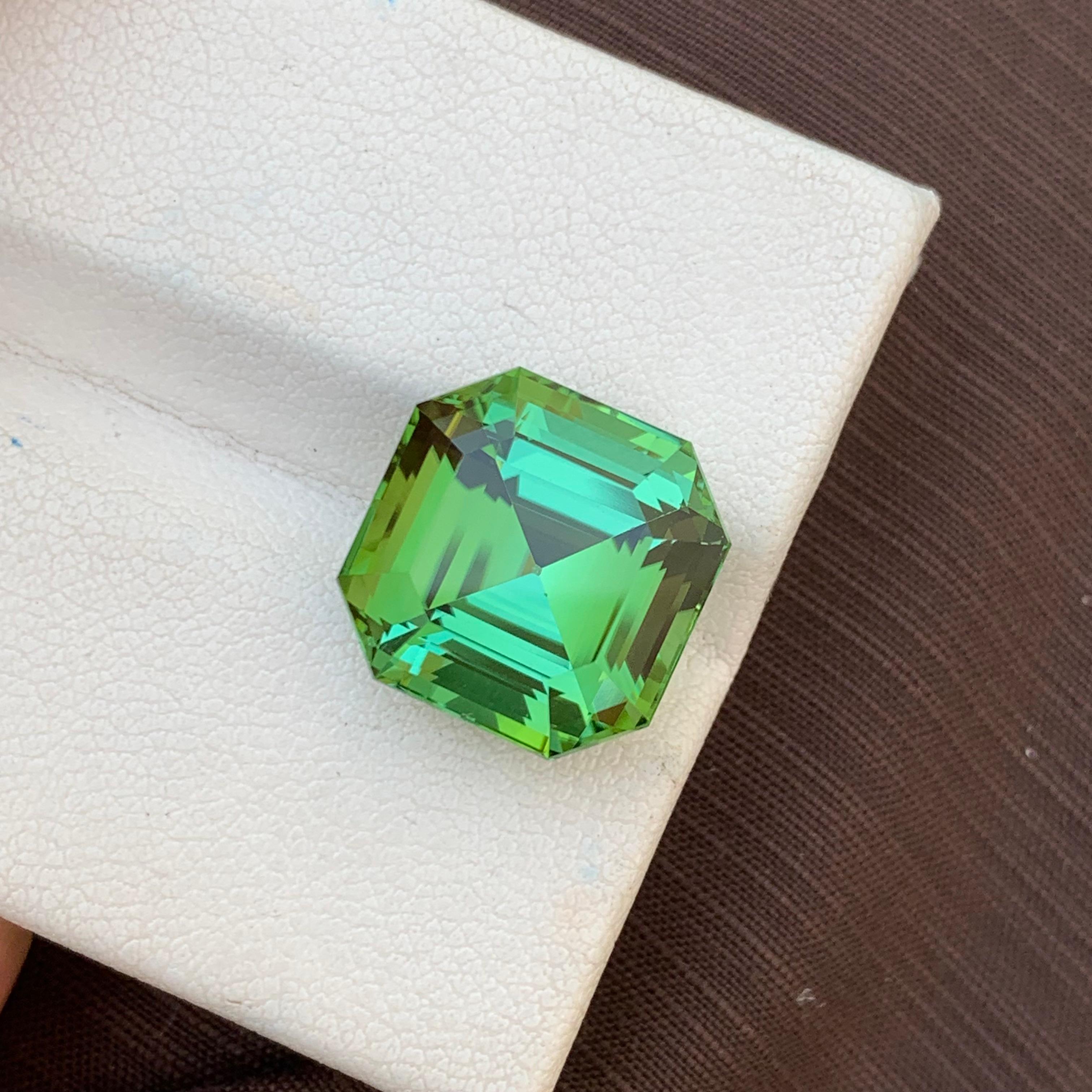 Gorgeous Mint Green Loose Tourmaline Ring Gem 12.35 Carats Asscher Cut Gemstone For Sale 7