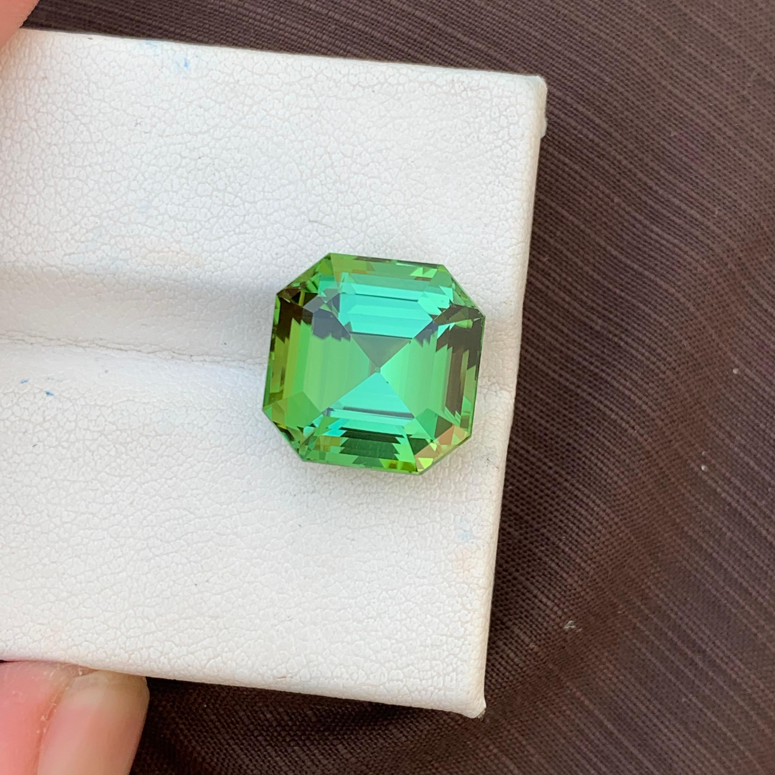 Gorgeous Mint Green Loose Tourmaline Ring Gem 12.35 Carats Asscher Cut Gemstone For Sale 8