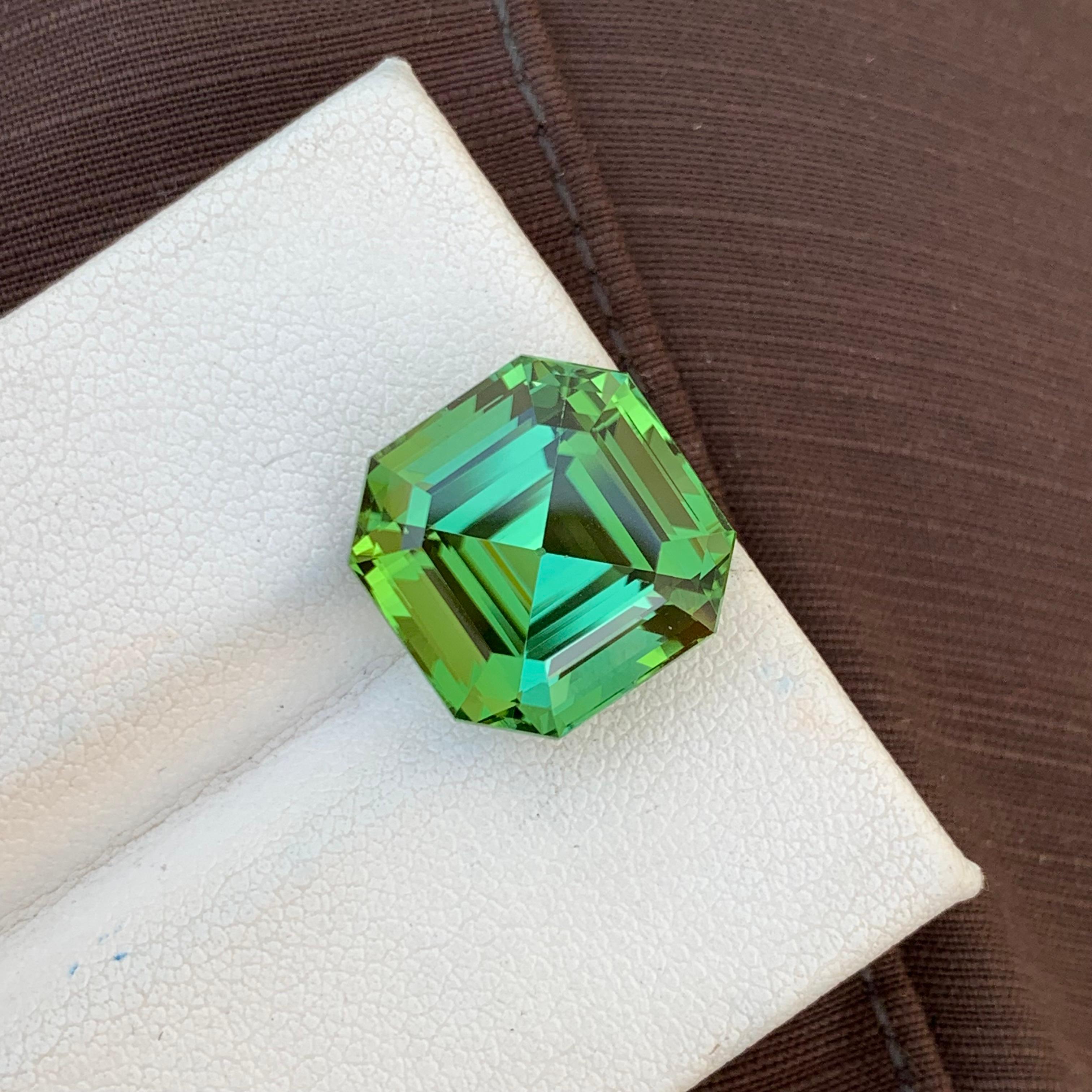 Gorgeous Mint Green Loose Tourmaline Ring Gem 12.35 Carats Asscher Cut Gemstone For Sale 9