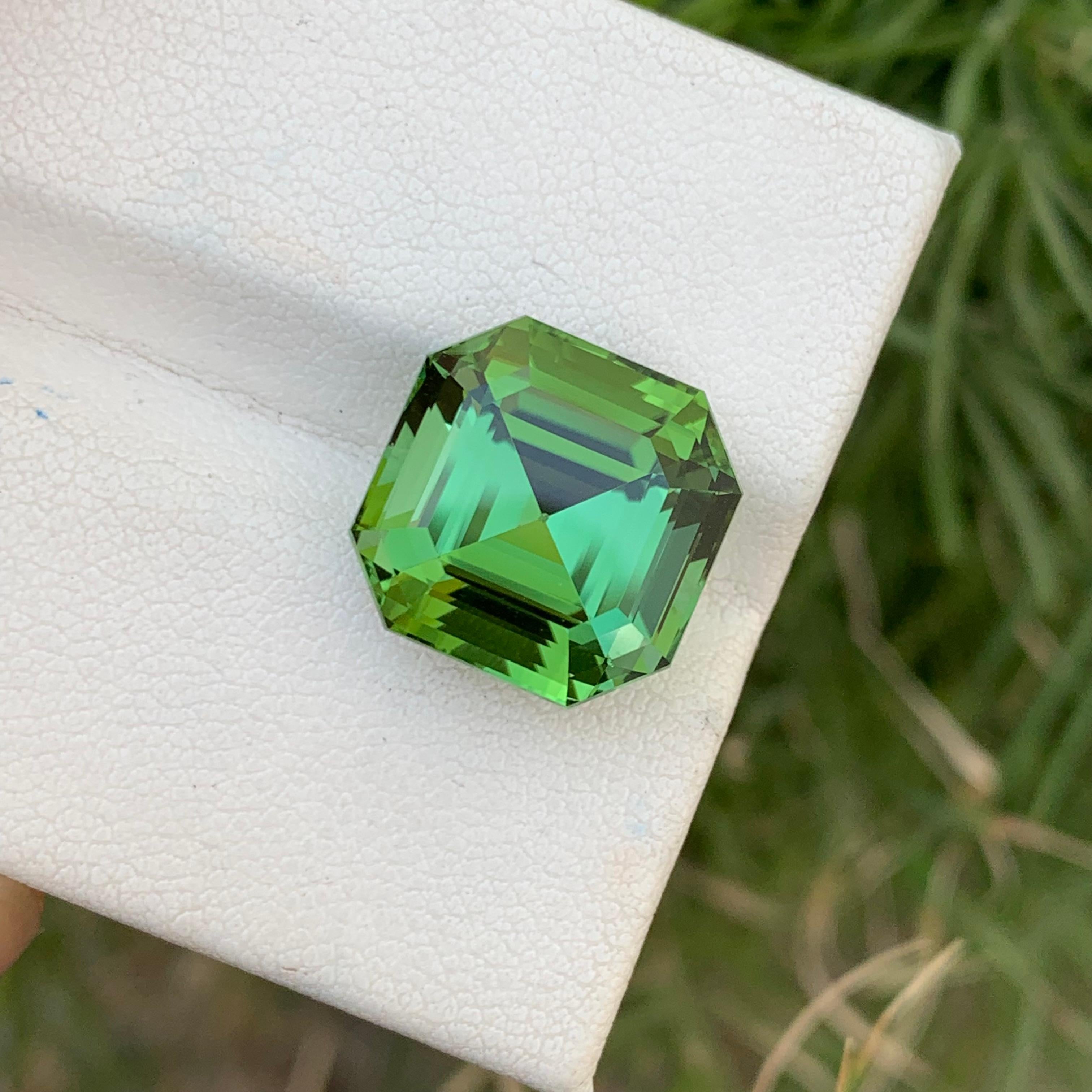 Gorgeous Mint Green Loose Tourmaline Ring Gem 12.35 Carats Asscher Cut Gemstone For Sale 11