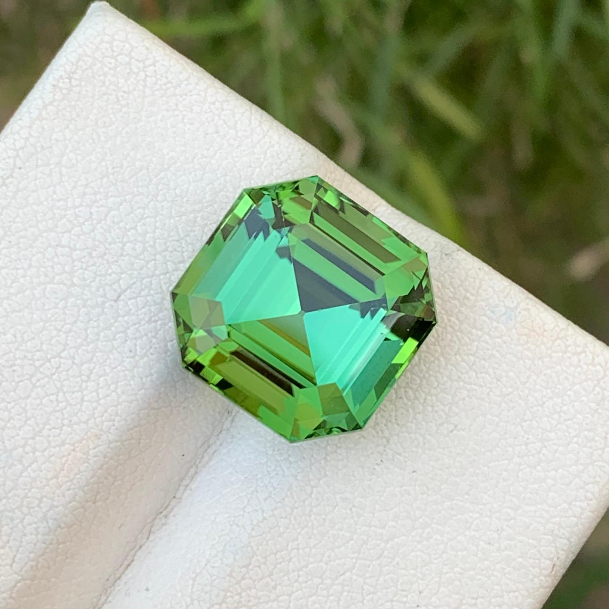 Arts and Crafts Gorgeous Mint Green Loose Tourmaline Ring Gem 12.35 Carats Asscher Cut Gemstone For Sale