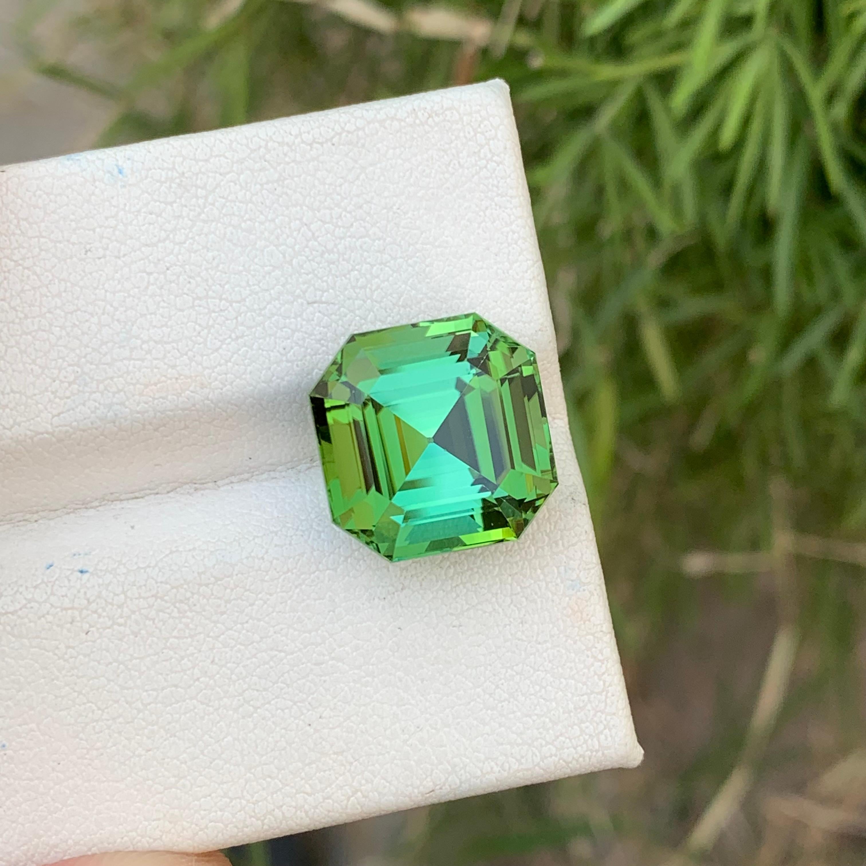 Gorgeous Mint Green Loose Tourmaline Ring Gem 12.35 Carats Asscher Cut Gemstone In New Condition For Sale In Peshawar, PK