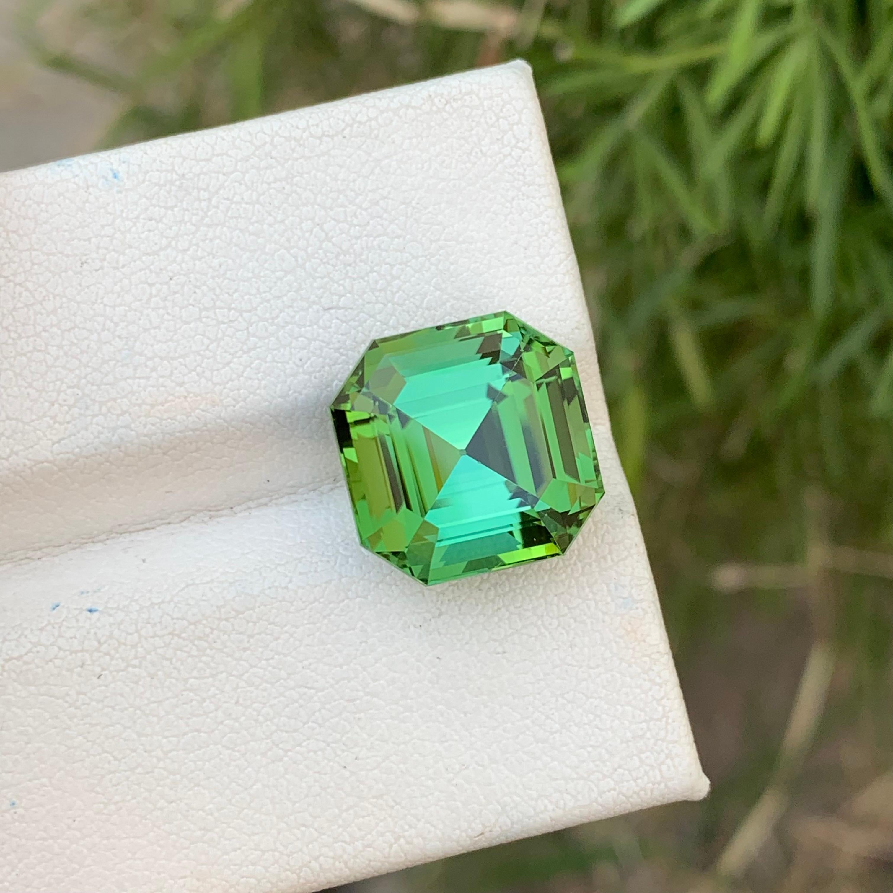 Women's or Men's Gorgeous Mint Green Loose Tourmaline Ring Gem 12.35 Carats Asscher Cut Gemstone For Sale