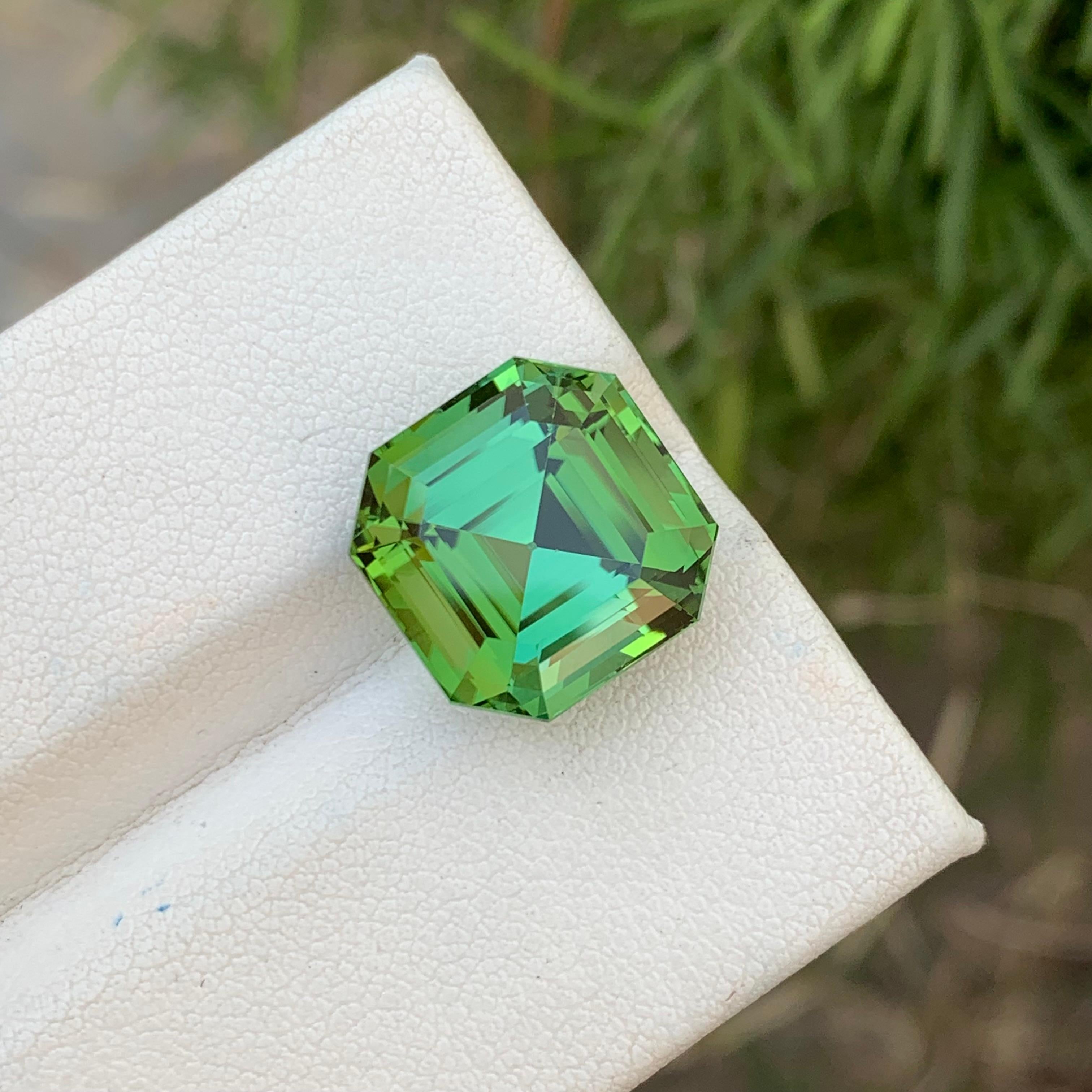 Gorgeous Mint Green Loose Tourmaline Ring Gem 12.35 Carats Asscher Cut Gemstone For Sale 4