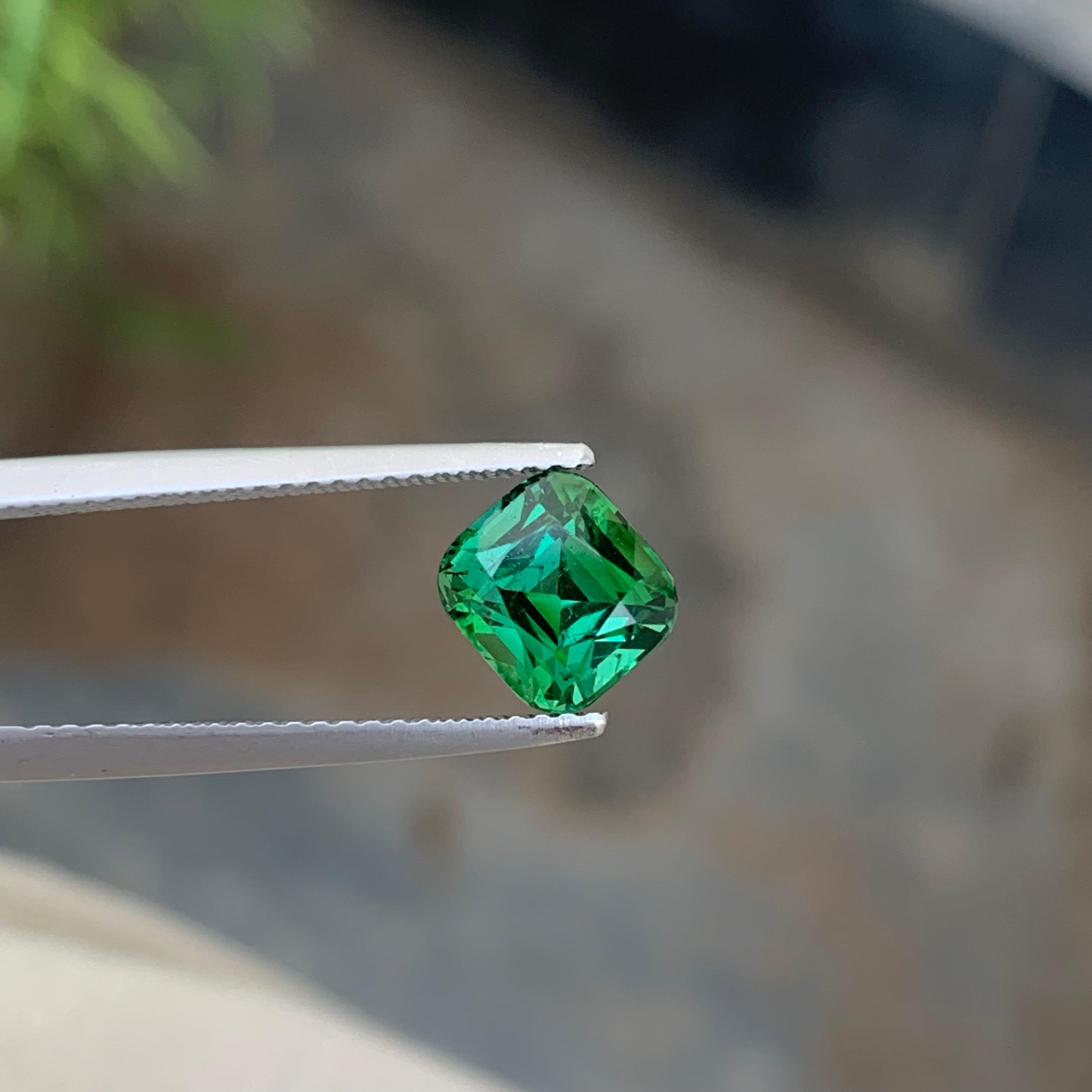 Gemstone Type : Tourmaline
Weight : 1.85 Carats
Dimensions : 7.2x6.6x5.5 Mm
Origin : Kunar Afghanistan
Clarity : SI
Shape: Cushion
Color: Mintgreen
Certificate: On Demand
Basically, mint tourmalines are tourmalines with pastel hues of light green to