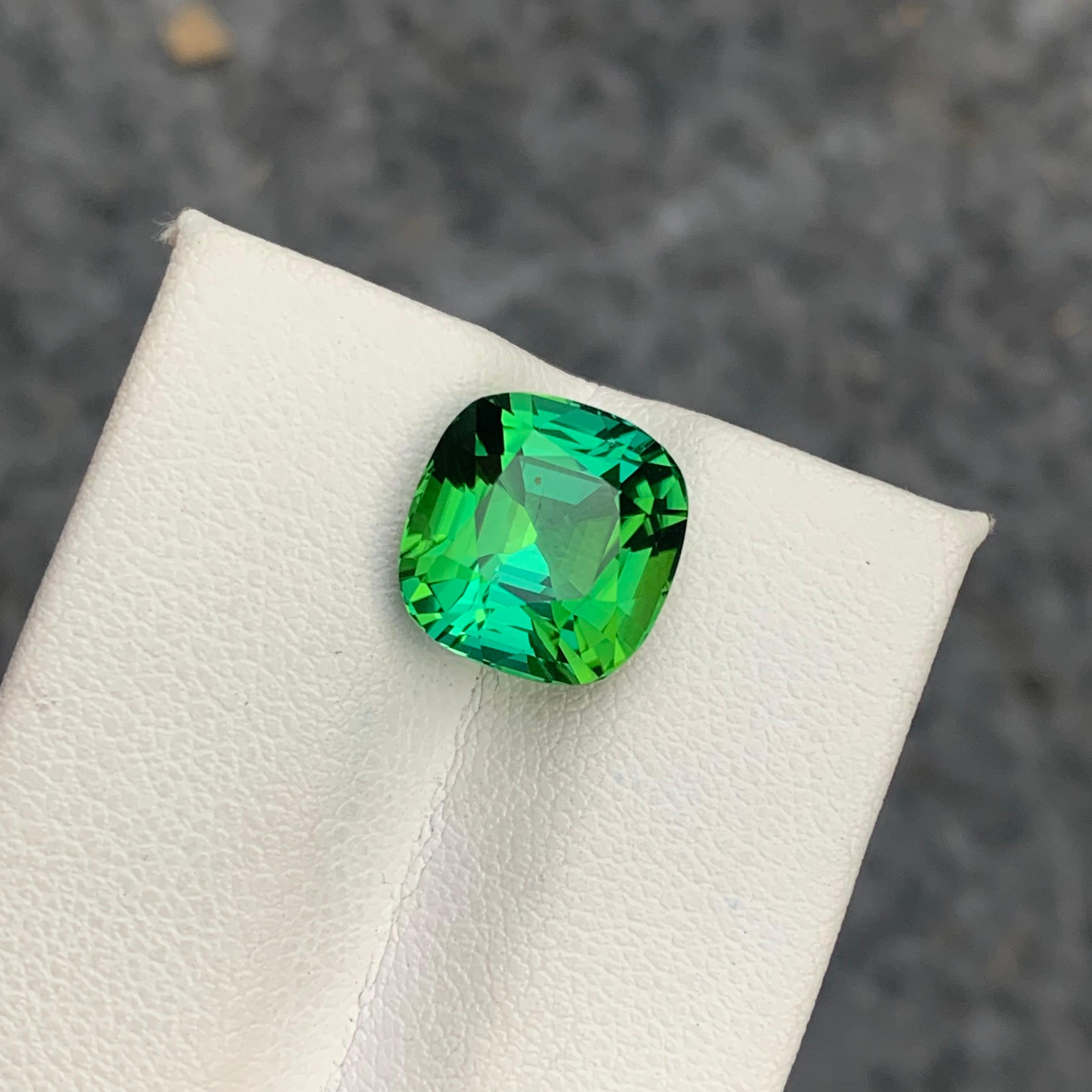 Arts and Crafts Gorgeous Mint Green Loose Tourmaline Ring Gem 6.10 Carat Cushion Gemstone