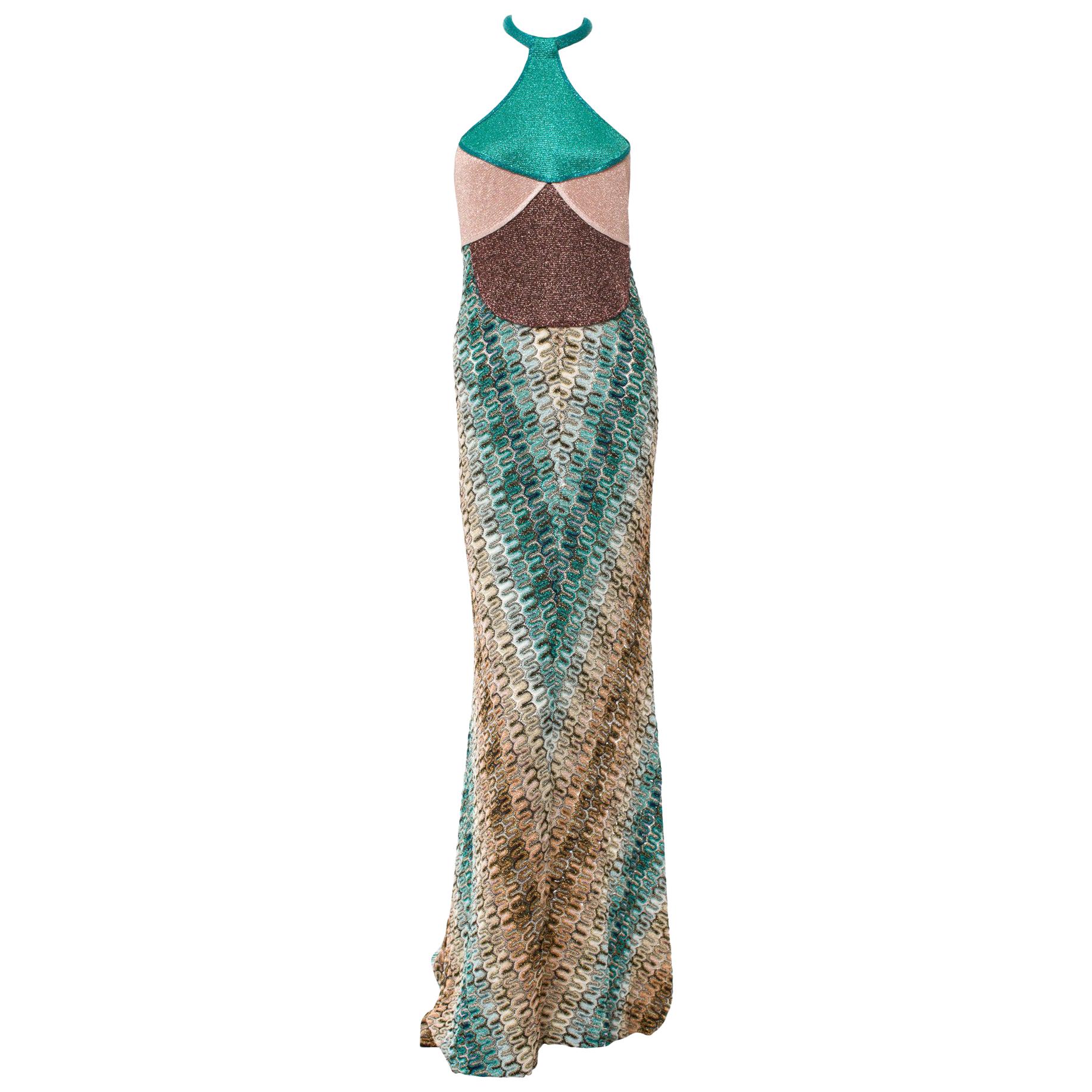 UNWORN Missoni Metallic Lurex Crochet Knit Evening Dress Gown with Cardigan 42 For Sale