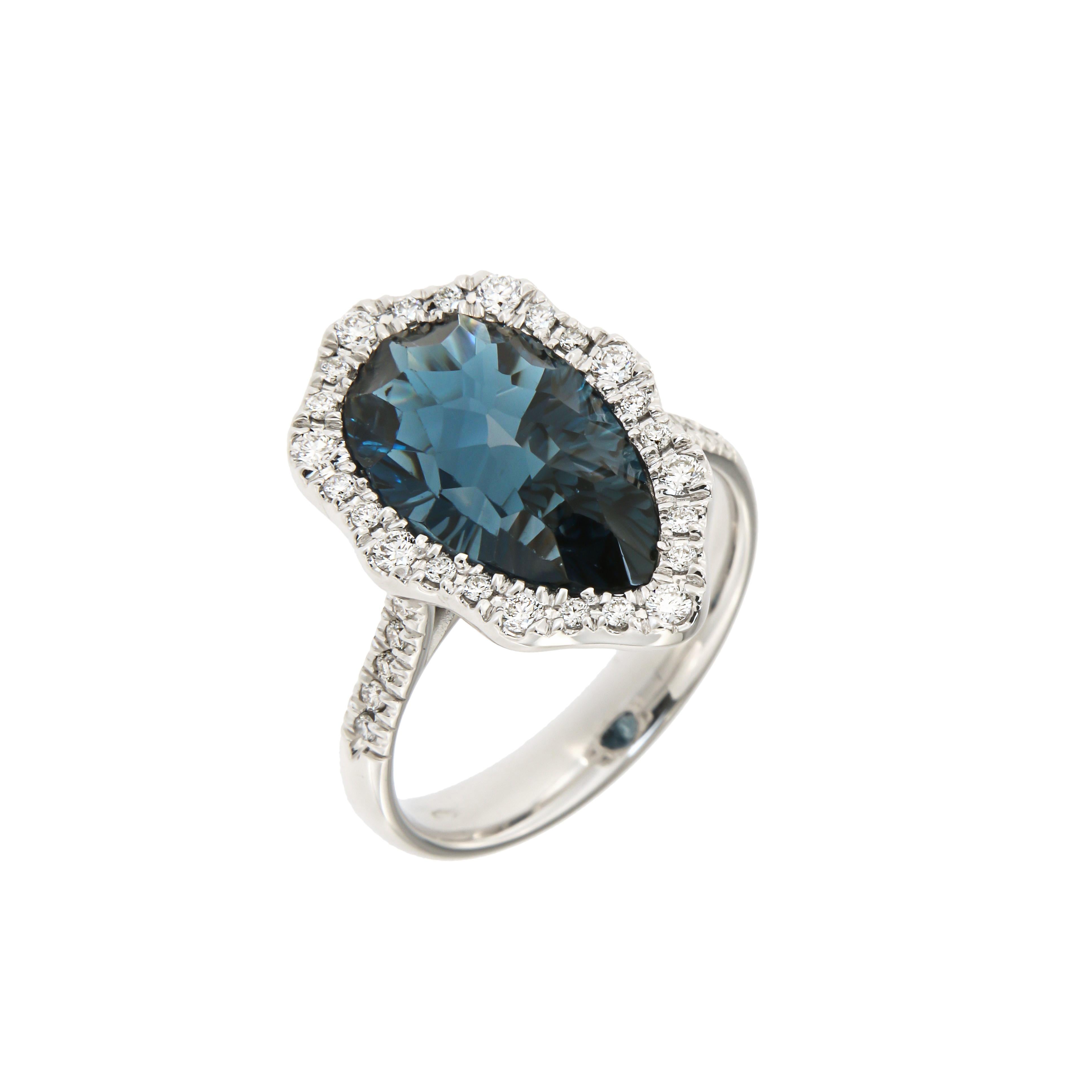 Gorgeous Modern 18k London Blue Topaz Diamonds White Gold Ring for Her For  Sale at 1stDibs