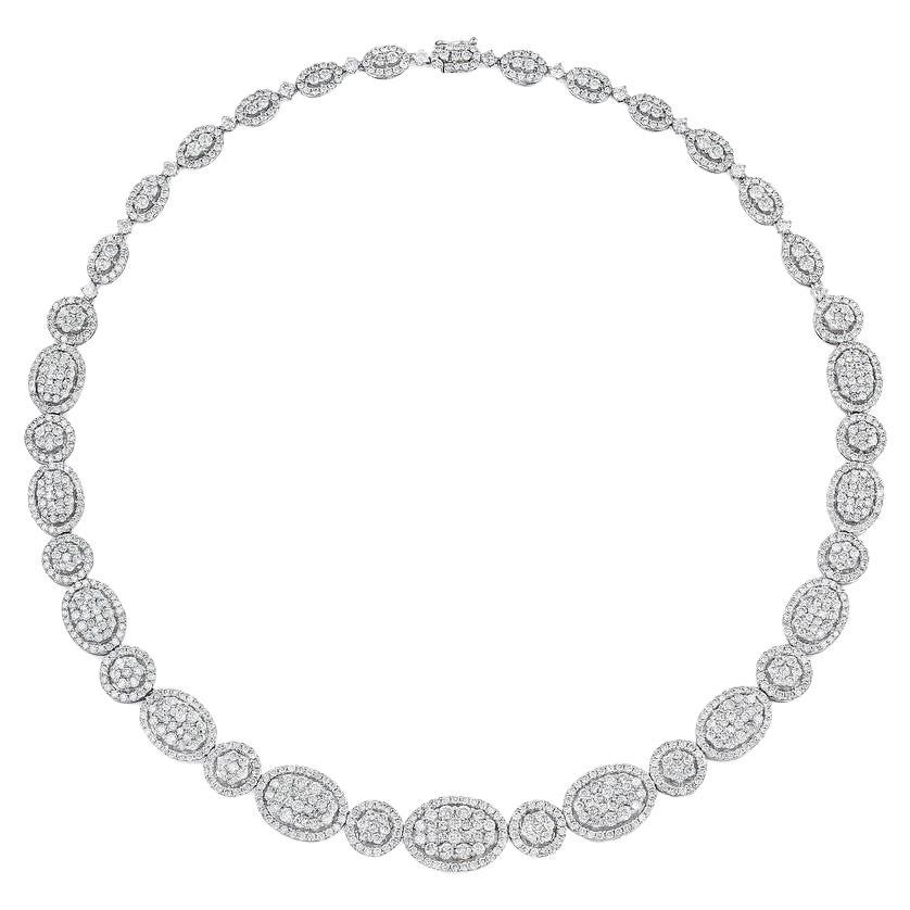 Gorgeous Modern 18k White Gold with 15.11 TCW Diamond Cluster Necklace
