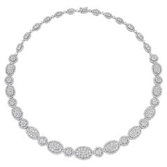 Gorgeous Modern 18k White Gold with 15.11 TCW Diamond Cluster Necklace