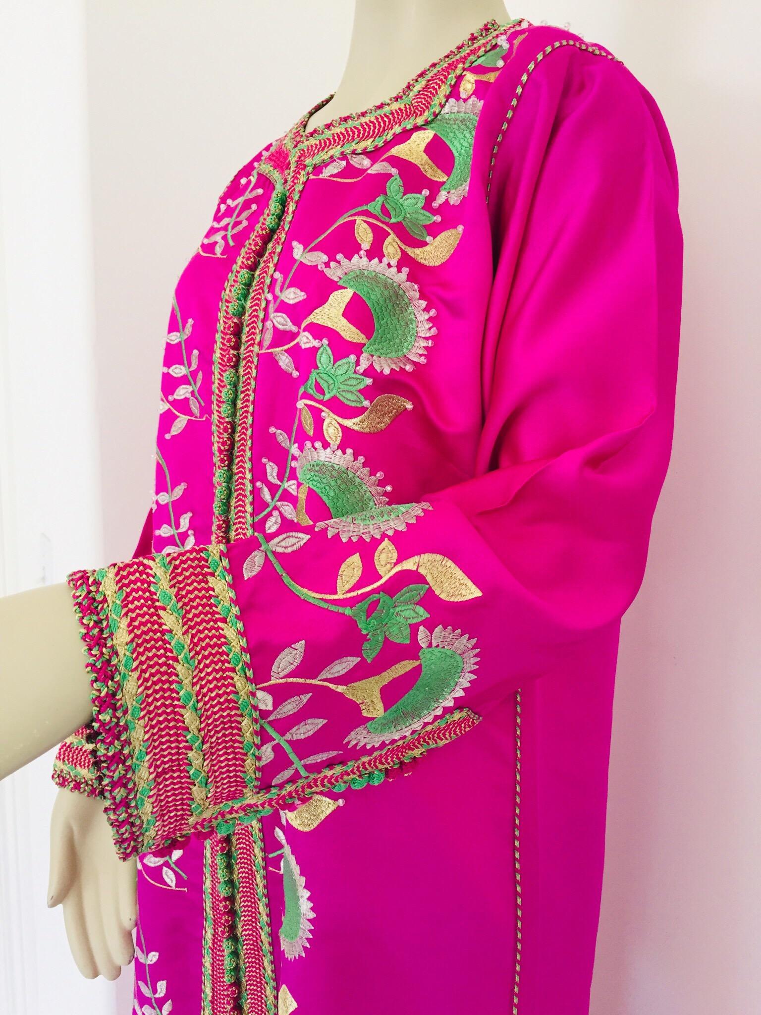 Moorish Gorgeous Moroccan Caftan in Hot Pink Fuchsia Maxi Dress Kaftan