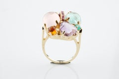 Gorgeous Multi-Color Gemstone Cluster Ring in Yellow Gold