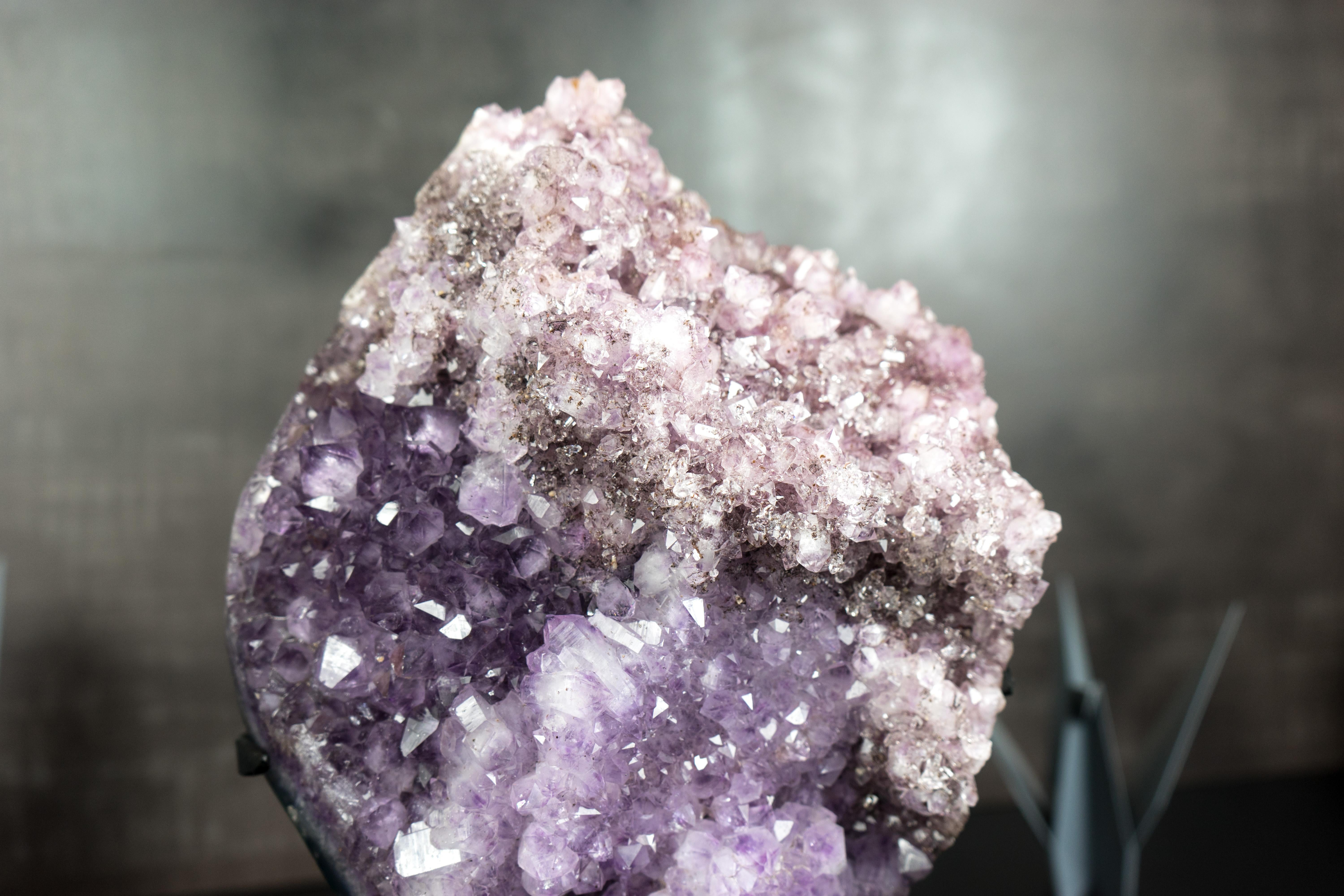 Gorgeous Multi Colored Amethyst Cluster with Herkimer-Style Amethyst Crystal For Sale 4