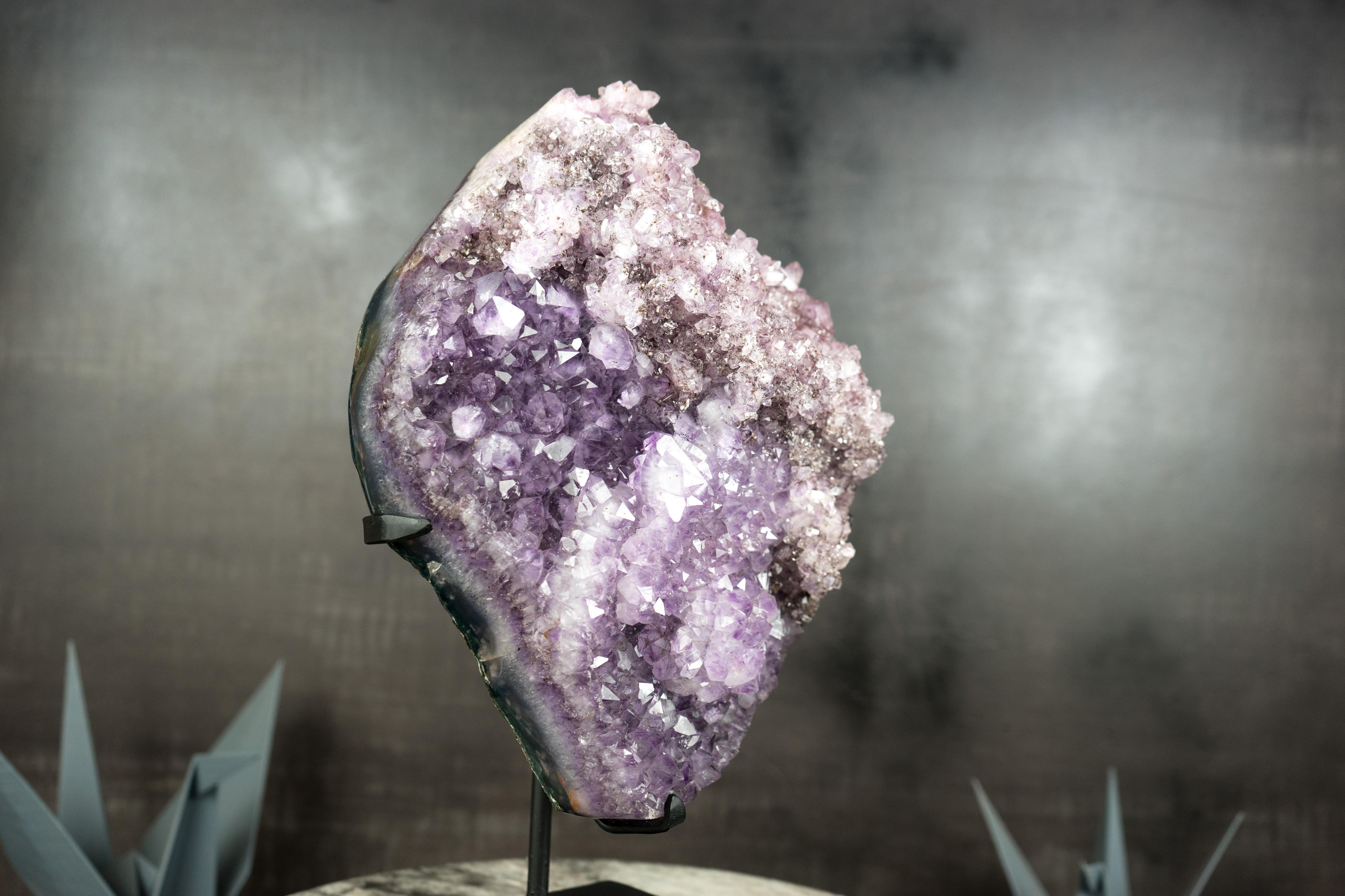 Brazilian Gorgeous Multi Colored Amethyst Cluster with Herkimer-Style Amethyst Crystal For Sale
