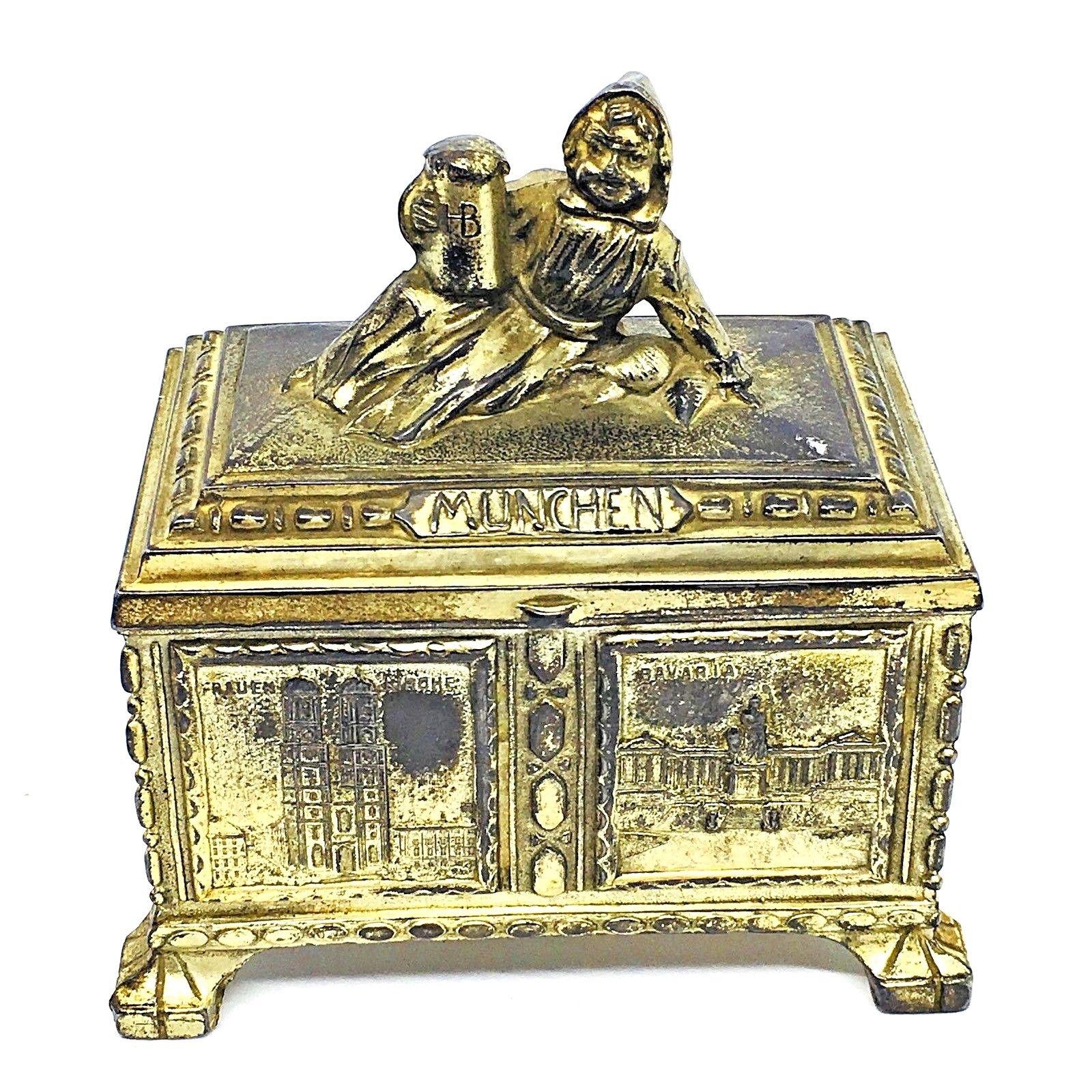 Gorgeous Munich Child Souvenir Metal Trinket Jewelry Box Antique German 1920s For Sale 3