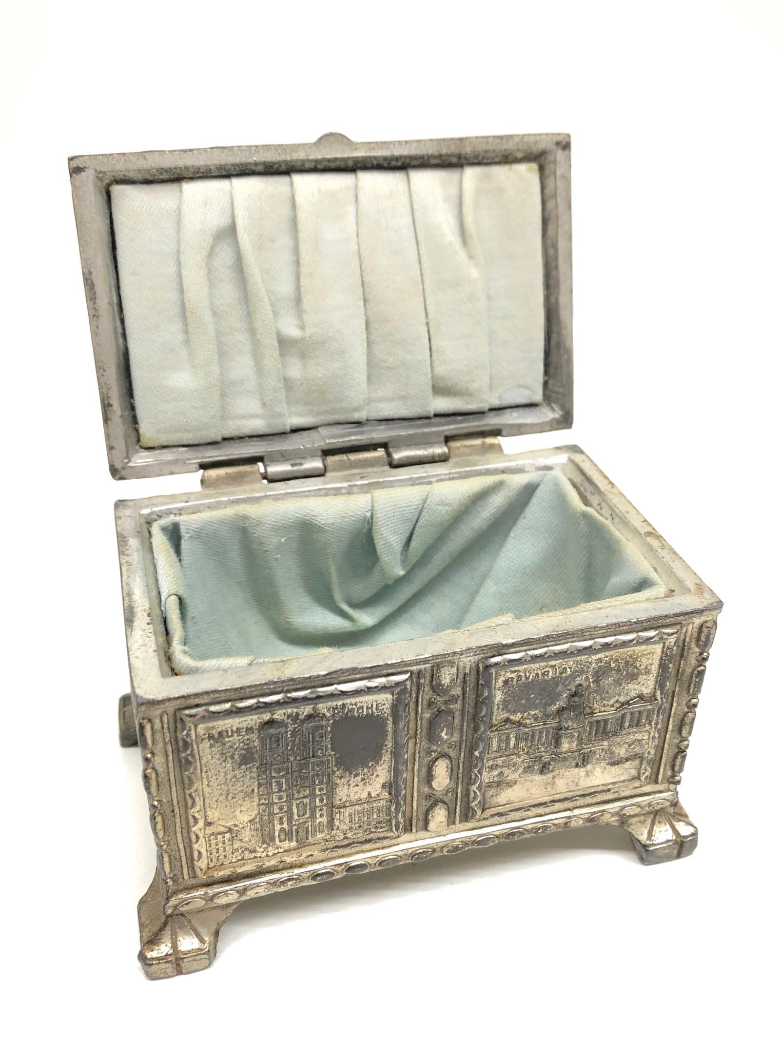 Beautiful Munich child souvenir trinket box, made of white metal. A beautiful nice addition to your vanity room.