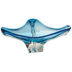 Gorgeous Murano Art Glass Sommerso Bowl Blue and Clear Vintage, Italy