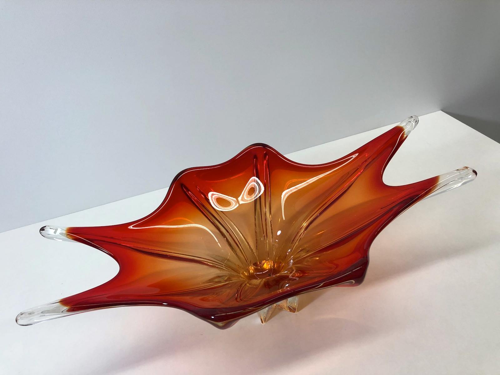 Italian Gorgeous Murano Art Glass Sommerso Bowl Red and Orange Vintage, Italy, 1960s