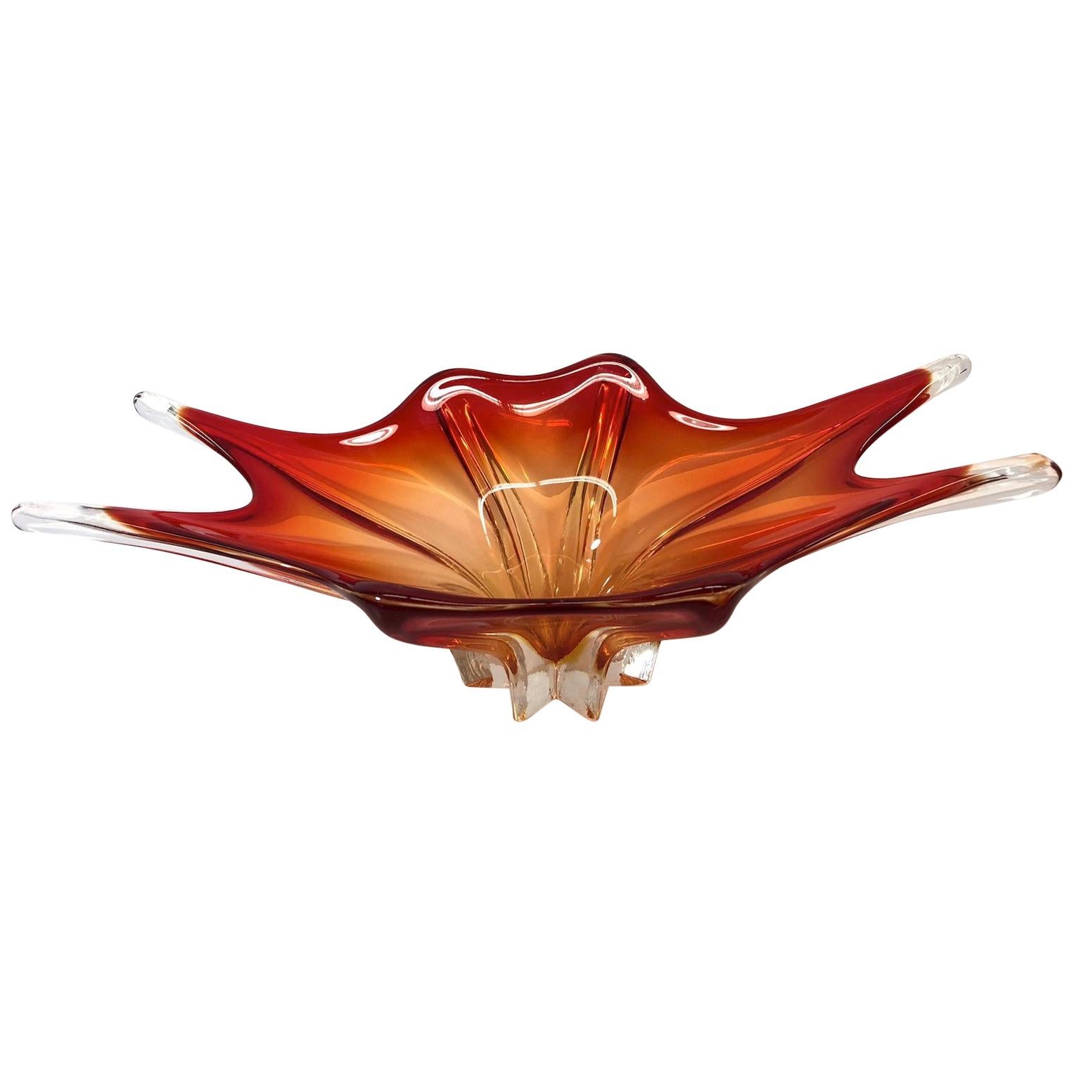 Gorgeous Murano Art Glass Sommerso Bowl Red and Orange Vintage, Italy, 1960s