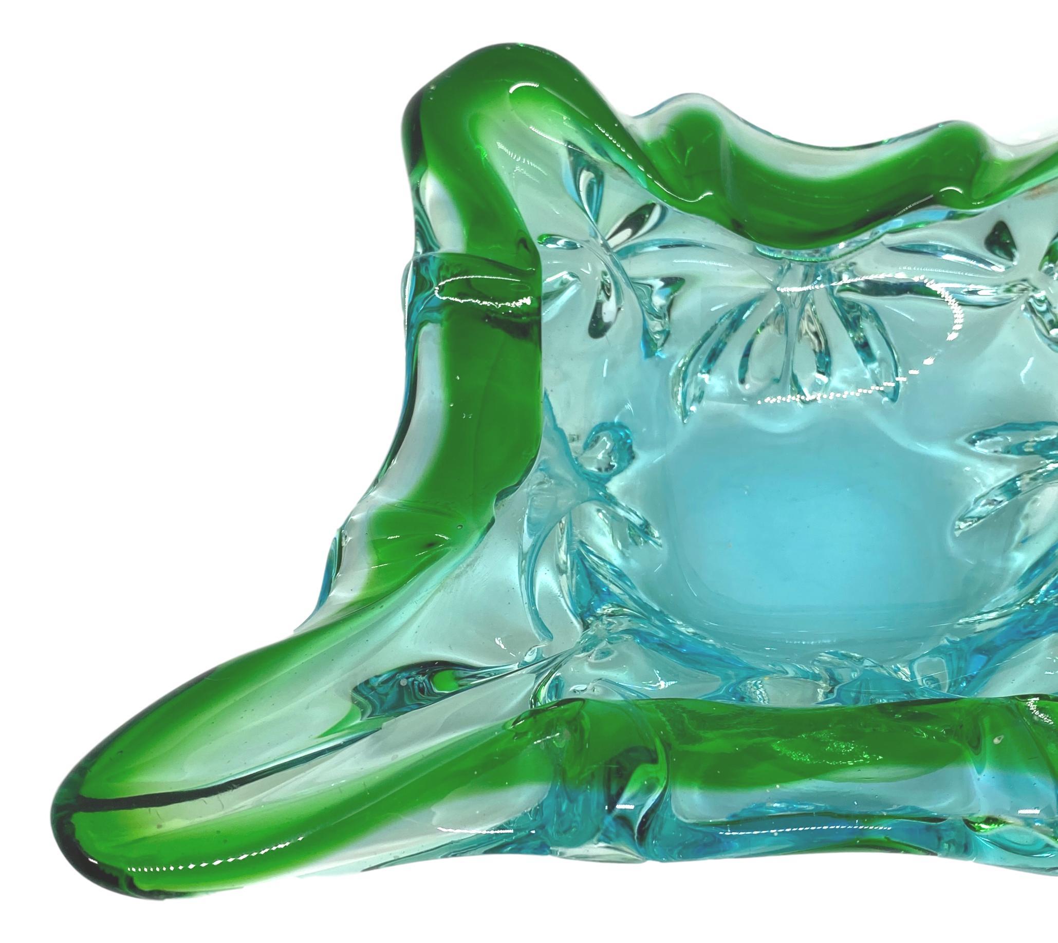 Italian Gorgeous Murano Art Glass Sommerso Catchall Bowl Blue Green Clear Vintage, Italy