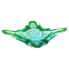Gorgeous Murano Art Glass Sommerso Catchall Bowl Blue Green Clear Vintage, Italy