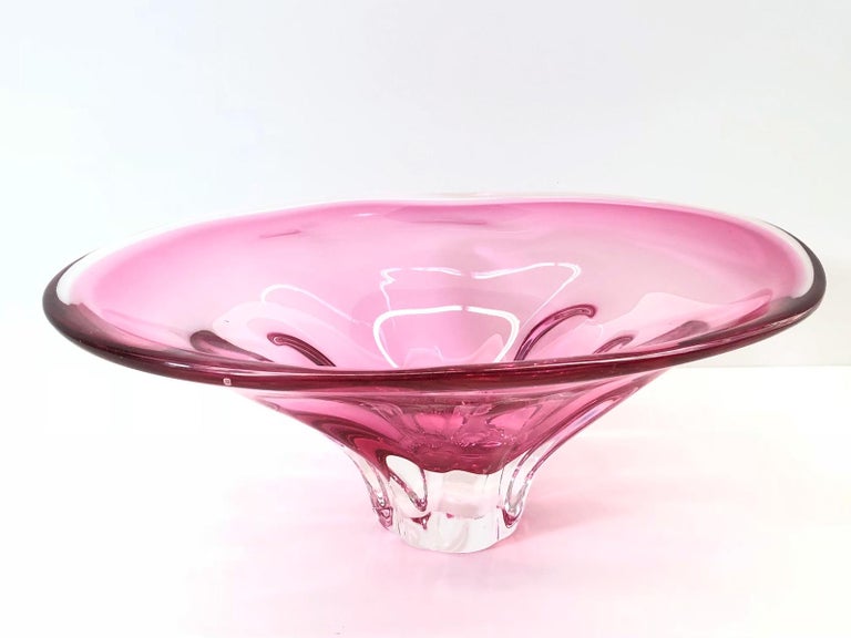 Gorgeous Murano Art Glass Sommerso Fruit Bowl Pink And Clear Vintage Italy At 1stdibs