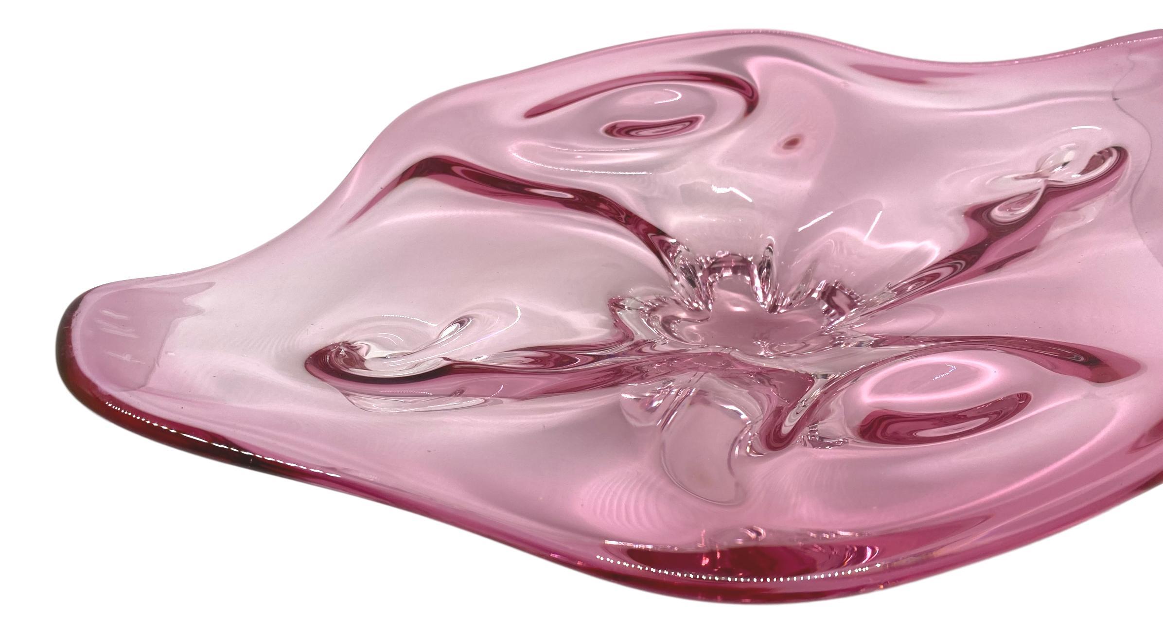Italian Gorgeous Murano Art Glass Sommerso Fruit Bowl Pink and Clear Vintage, Italy