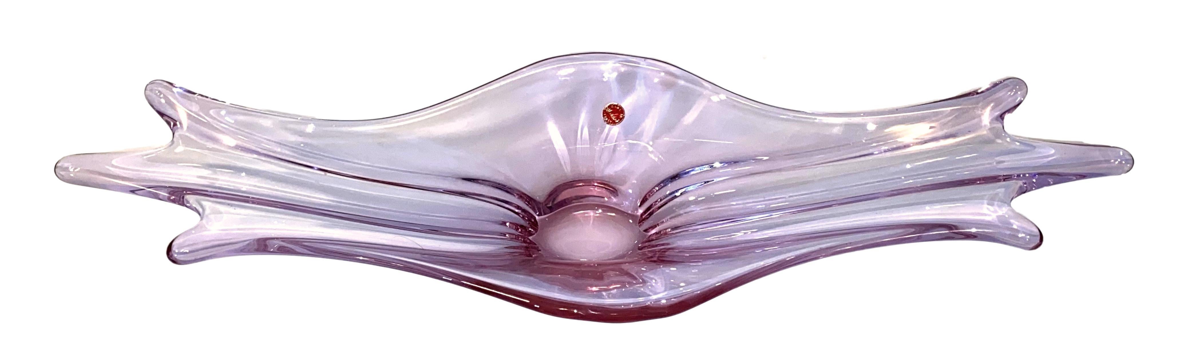 Mid-Century Modern Gorgeous Murano Art Glass Sommerso Fruit Bowl Pink and Clear Vintage, Italy For Sale