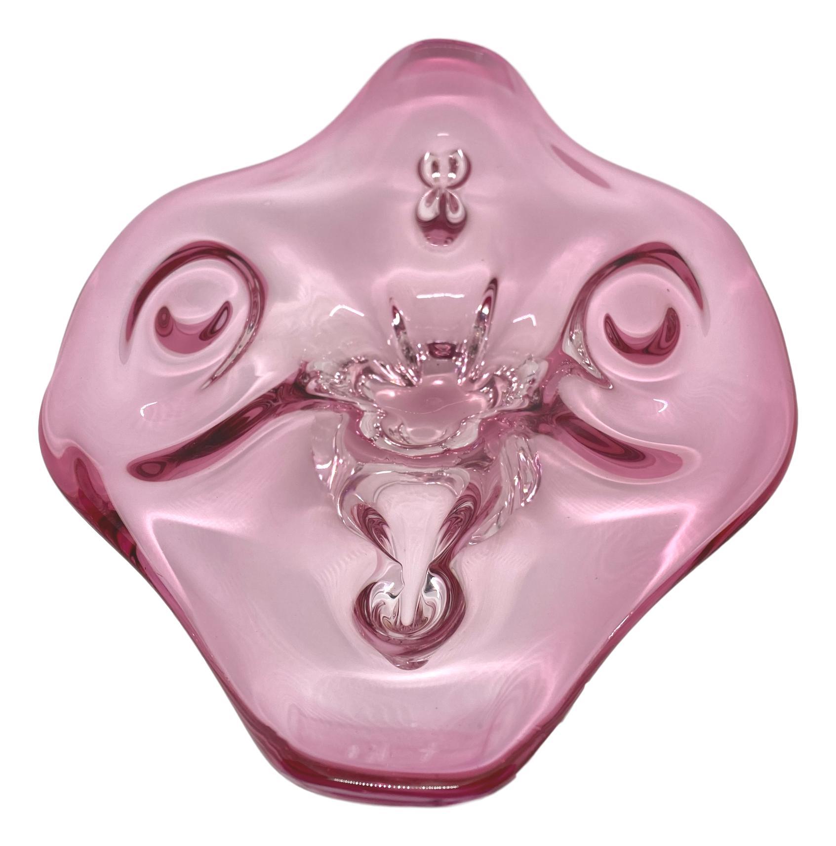 Gorgeous Murano Art Glass Sommerso Fruit Bowl Pink and Clear Vintage, Italy In Good Condition In Nuernberg, DE