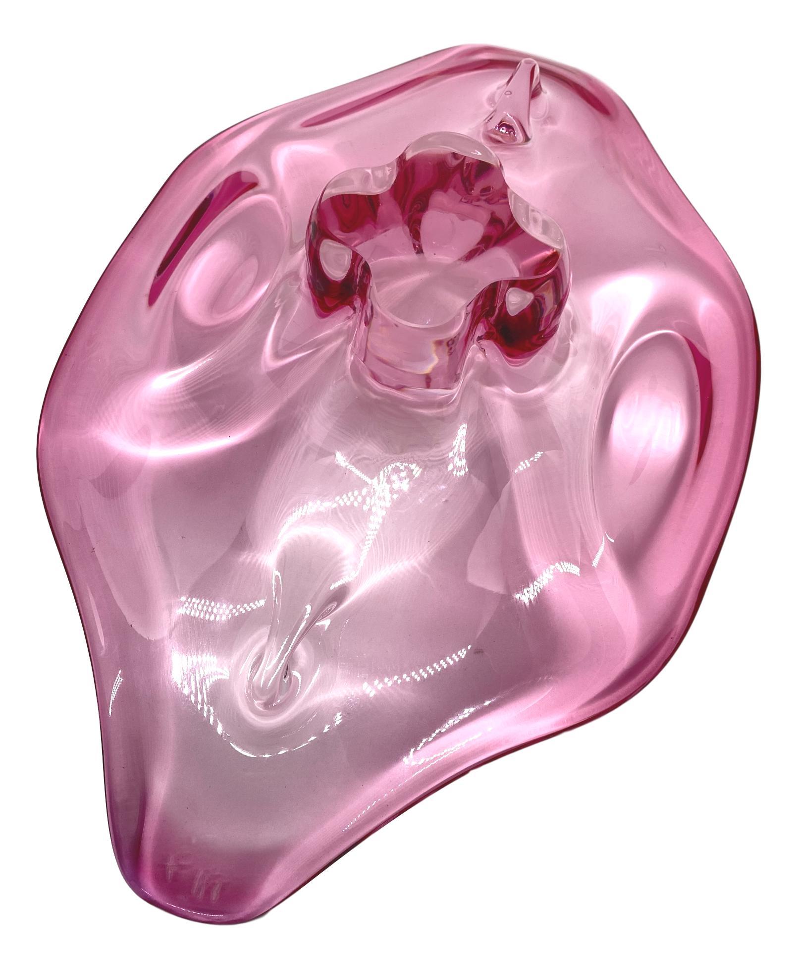 Late 20th Century Gorgeous Murano Art Glass Sommerso Fruit Bowl Pink and Clear Vintage, Italy