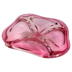 Gorgeous Murano Art Glass Sommerso Fruit Bowl Pink and Clear Vintage, Italy