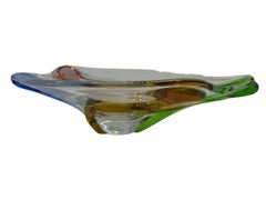 Gorgeous Murano Art Glass Sommerso Fruit Bowl Pink, Blue, Clear Vintage, Italy