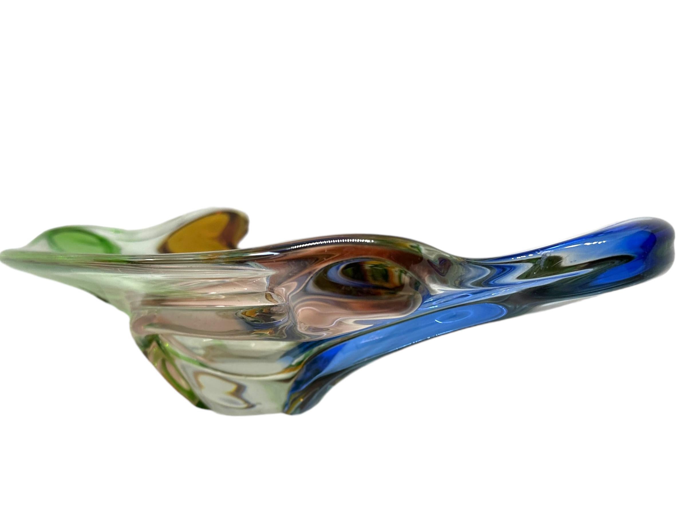 Wunderschöne Sommerso-Obstschale aus Murano-Kunstglas in Rosa, Blau und Klarglas, Italien im Angebot 1