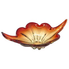 Gorgeous Murano Art Glass Sommerso Fruit Bowl Red, Orange, Clear Vintage, Italy