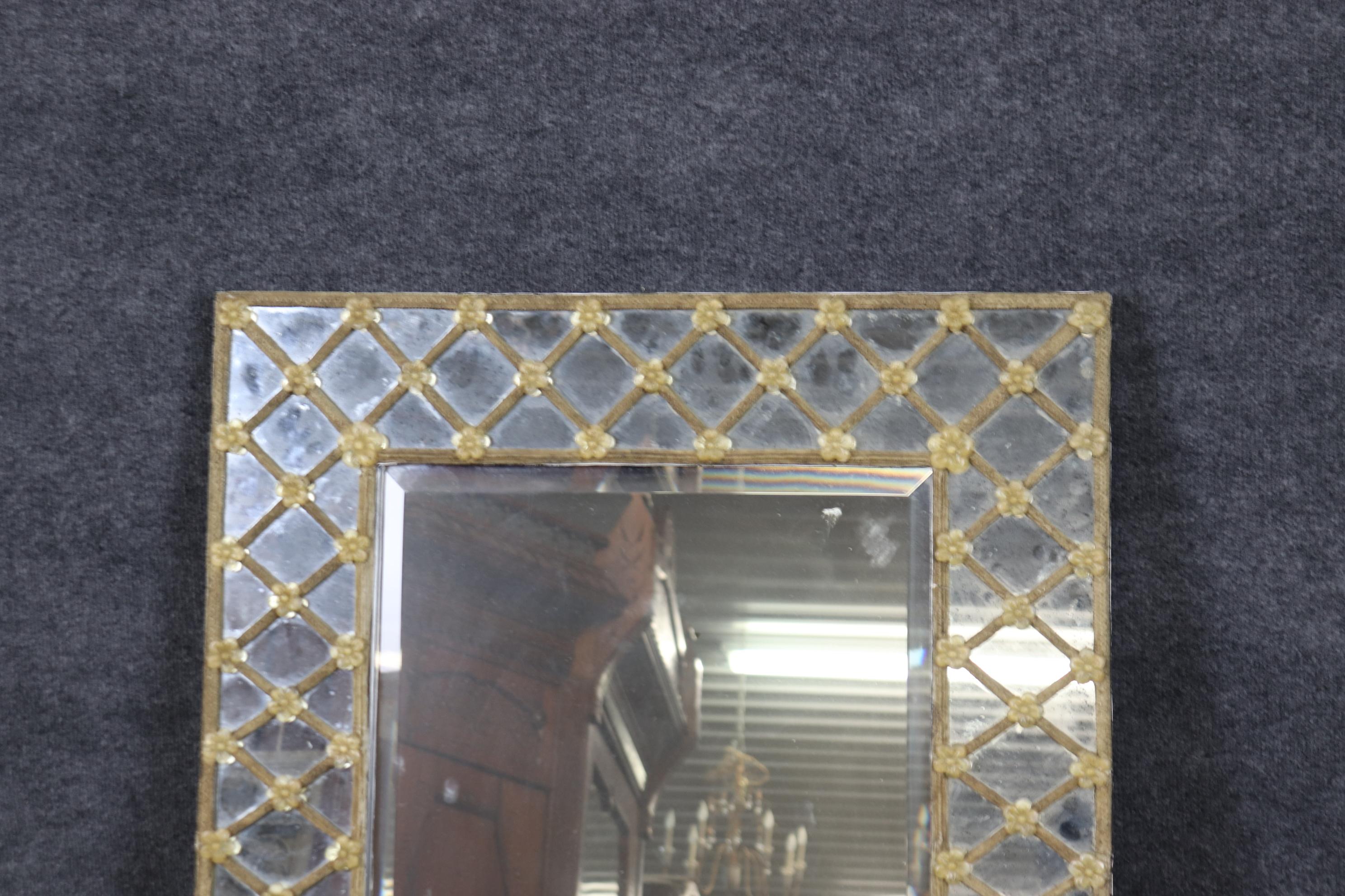 Mid-Century Modern Gorgeous Murano Glass Decorated Beveled Glass Vertical or Horizontal Mirror