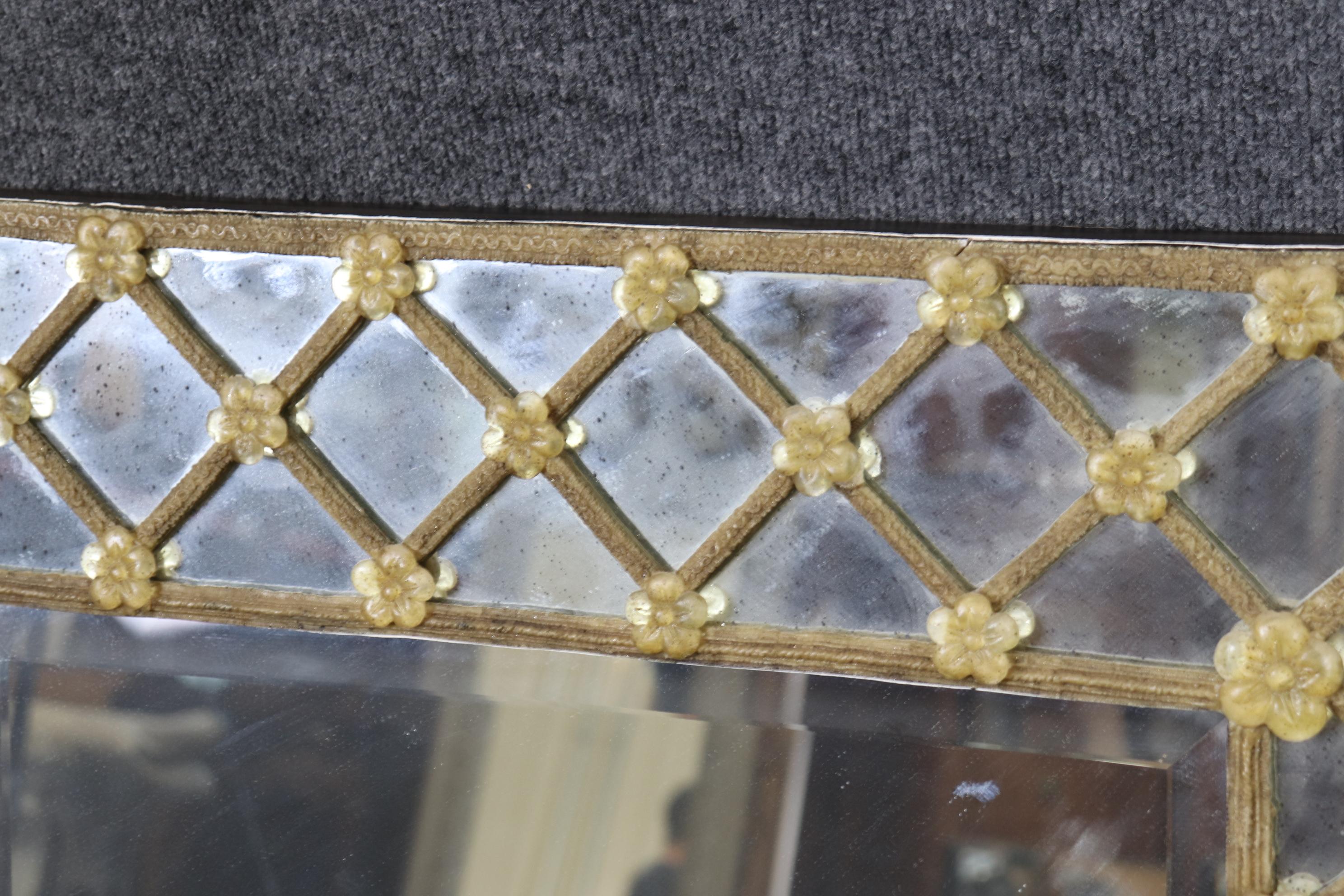 Mid-20th Century Gorgeous Murano Glass Decorated Beveled Glass Vertical or Horizontal Mirror
