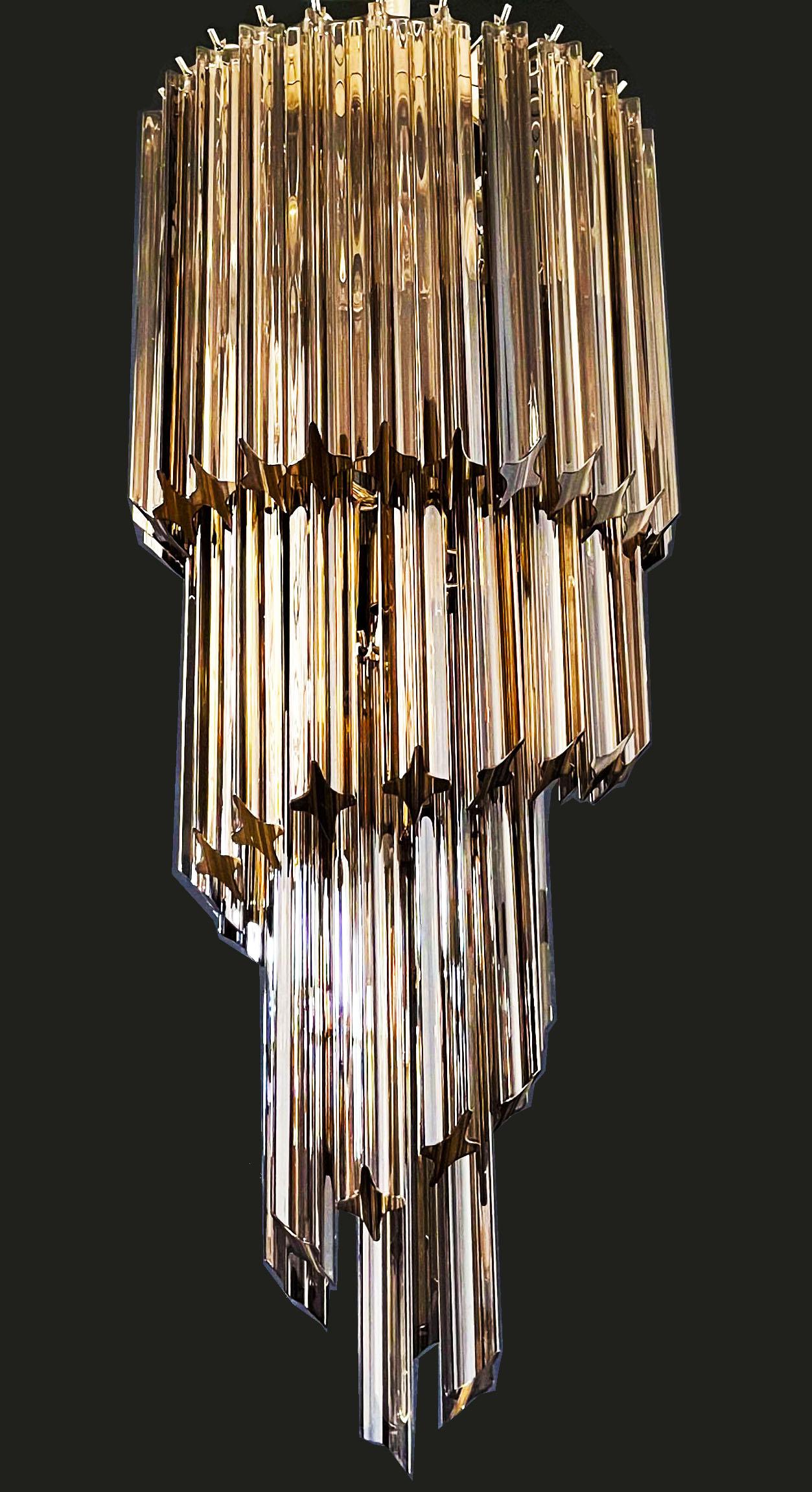 Gorgeous Murano Glass Spiral Chandelier, 54 Quadriedri Smoked Prisms For Sale 5