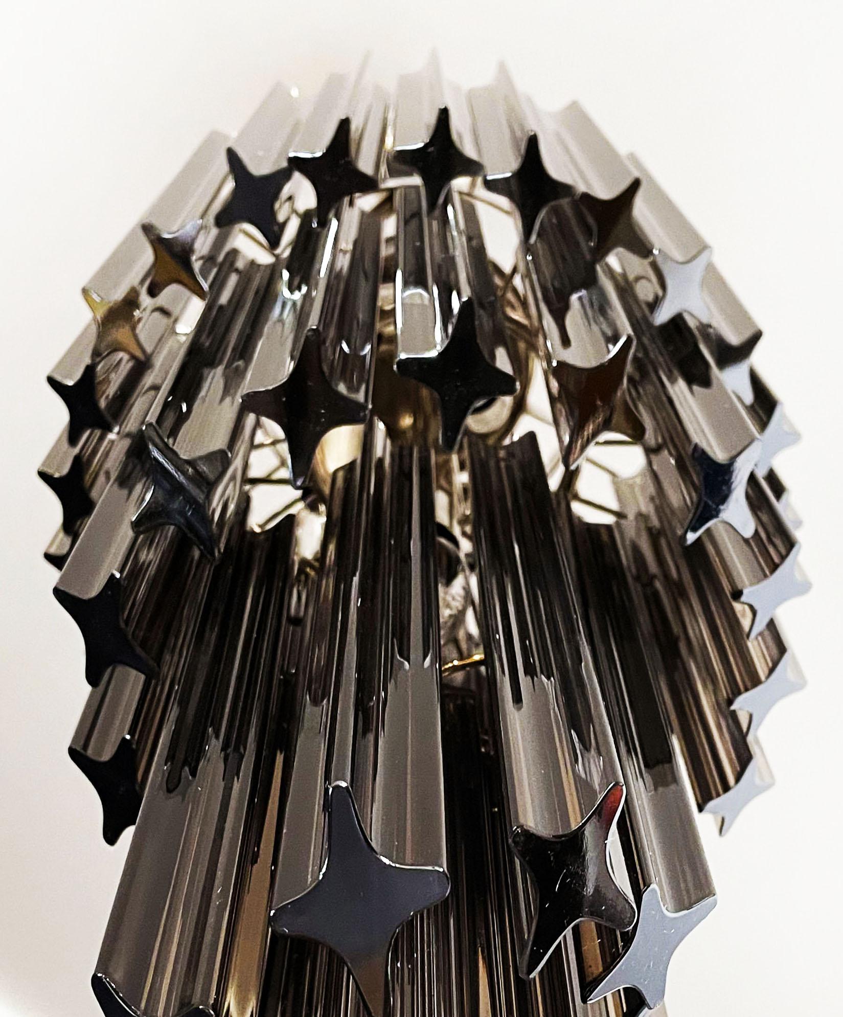 Gorgeous Murano Glass Spiral Chandelier, 54 Quadriedri Smoked Prisms For Sale 6