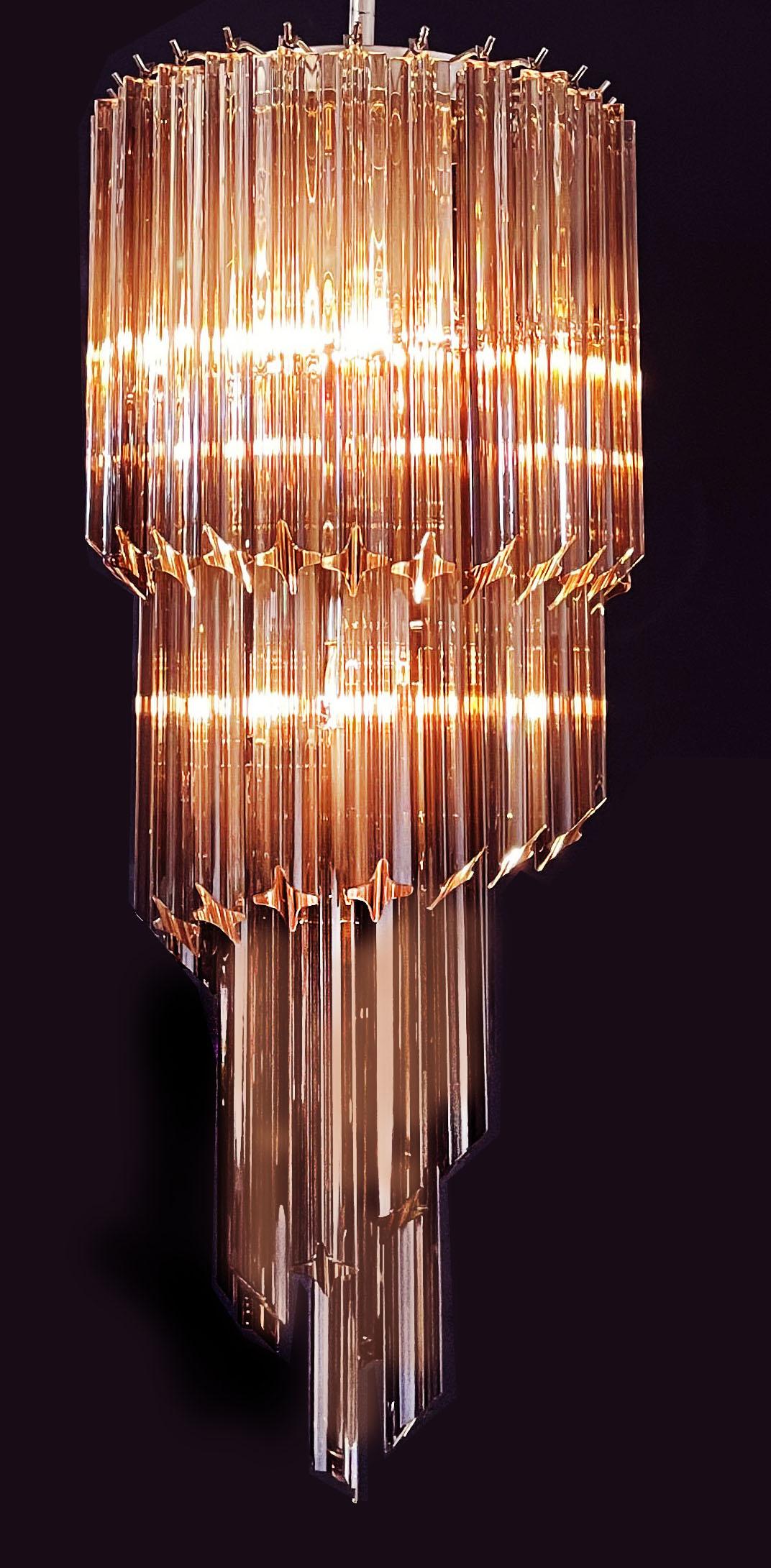Gorgeous Murano Glass Spiral Chandelier, 54 Quadriedri Smoked Prisms For Sale 2