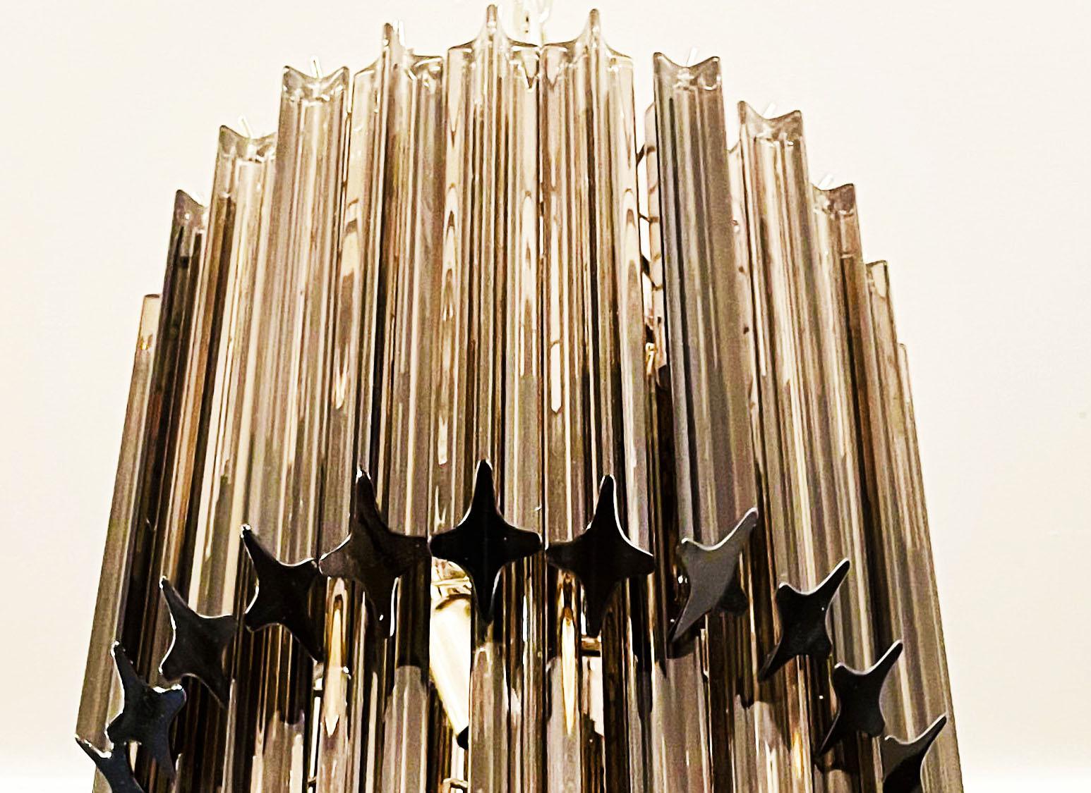 Mid-Century Modern Gorgeous Murano Glass Spiral Chandeliers, 54 Quadriedri Smoked Prisms For Sale