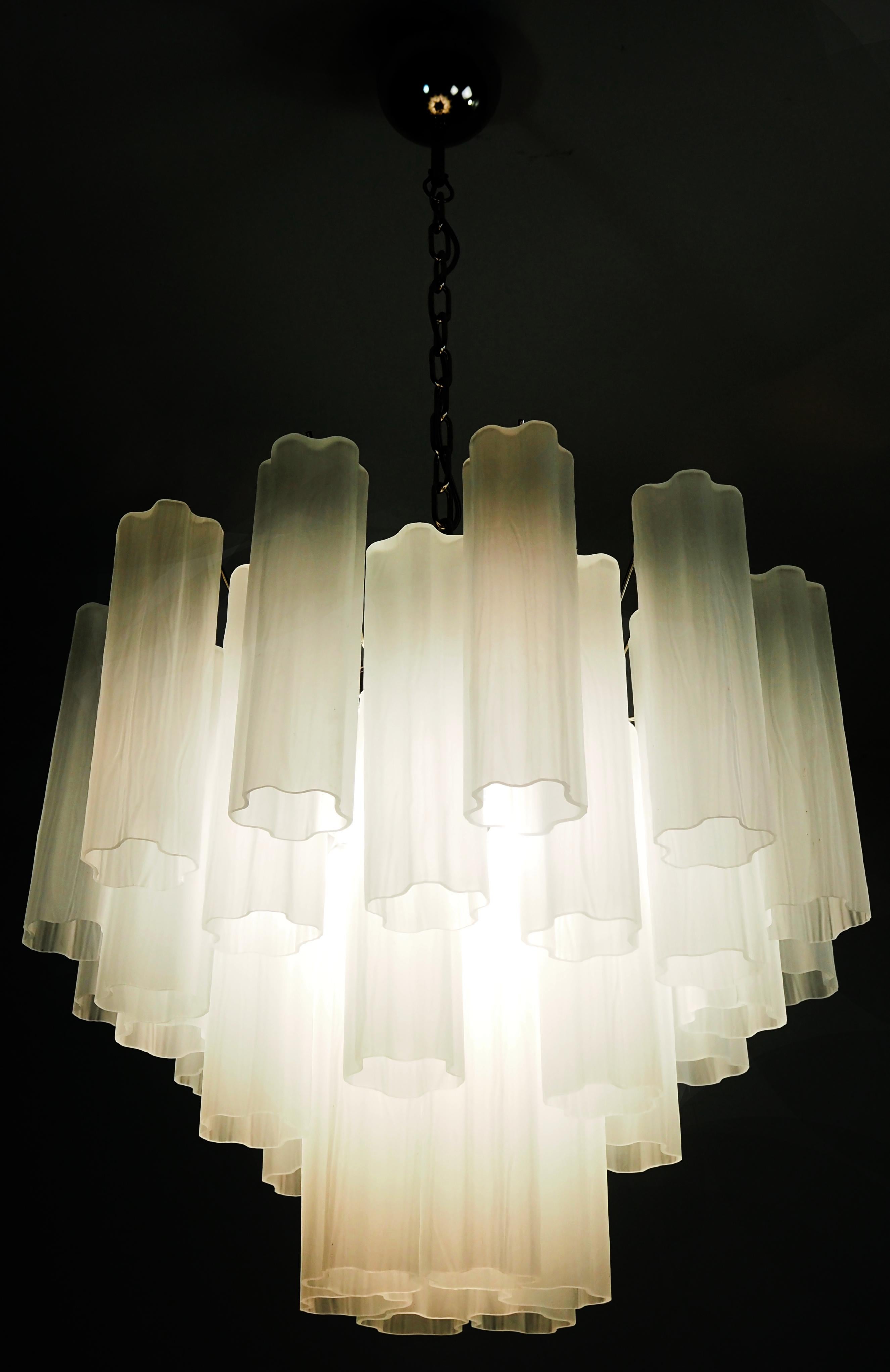 Art Glass Gorgeous Murano Glass Tube Chandelier - 36 etched glass tube For Sale