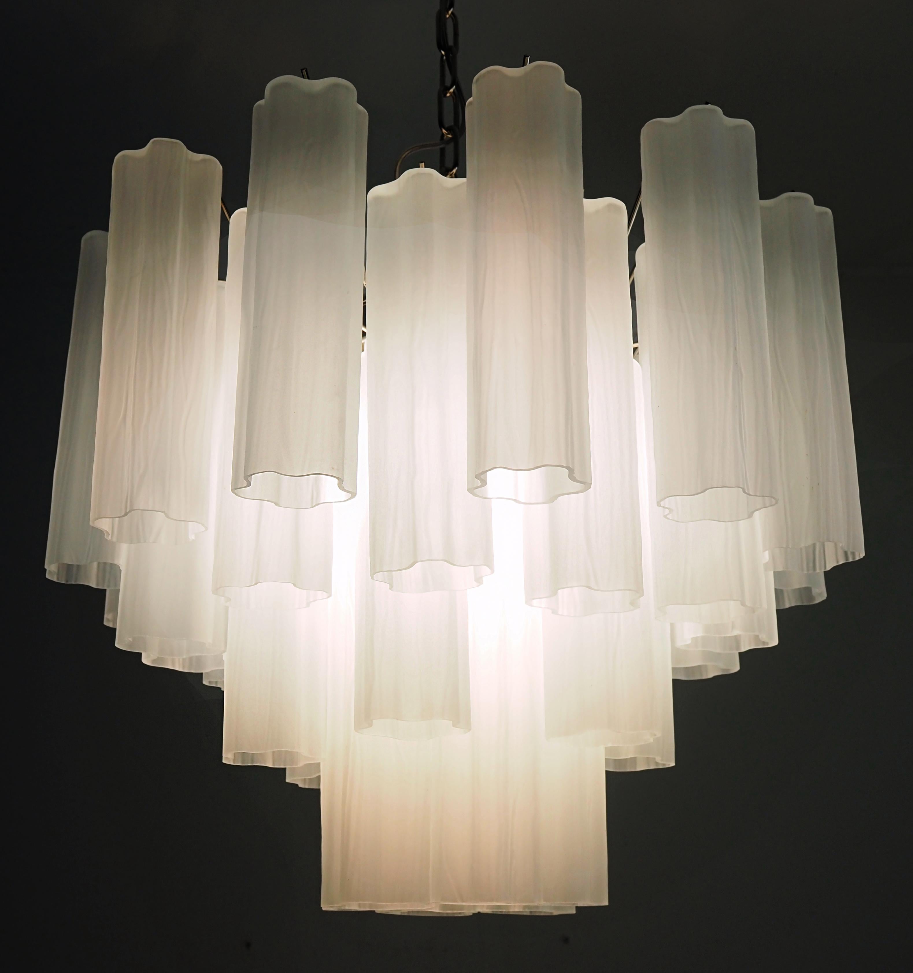 Gorgeous Murano Glass Tube Chandelier - 36 etched glass tube In Good Condition For Sale In Budapest, HU