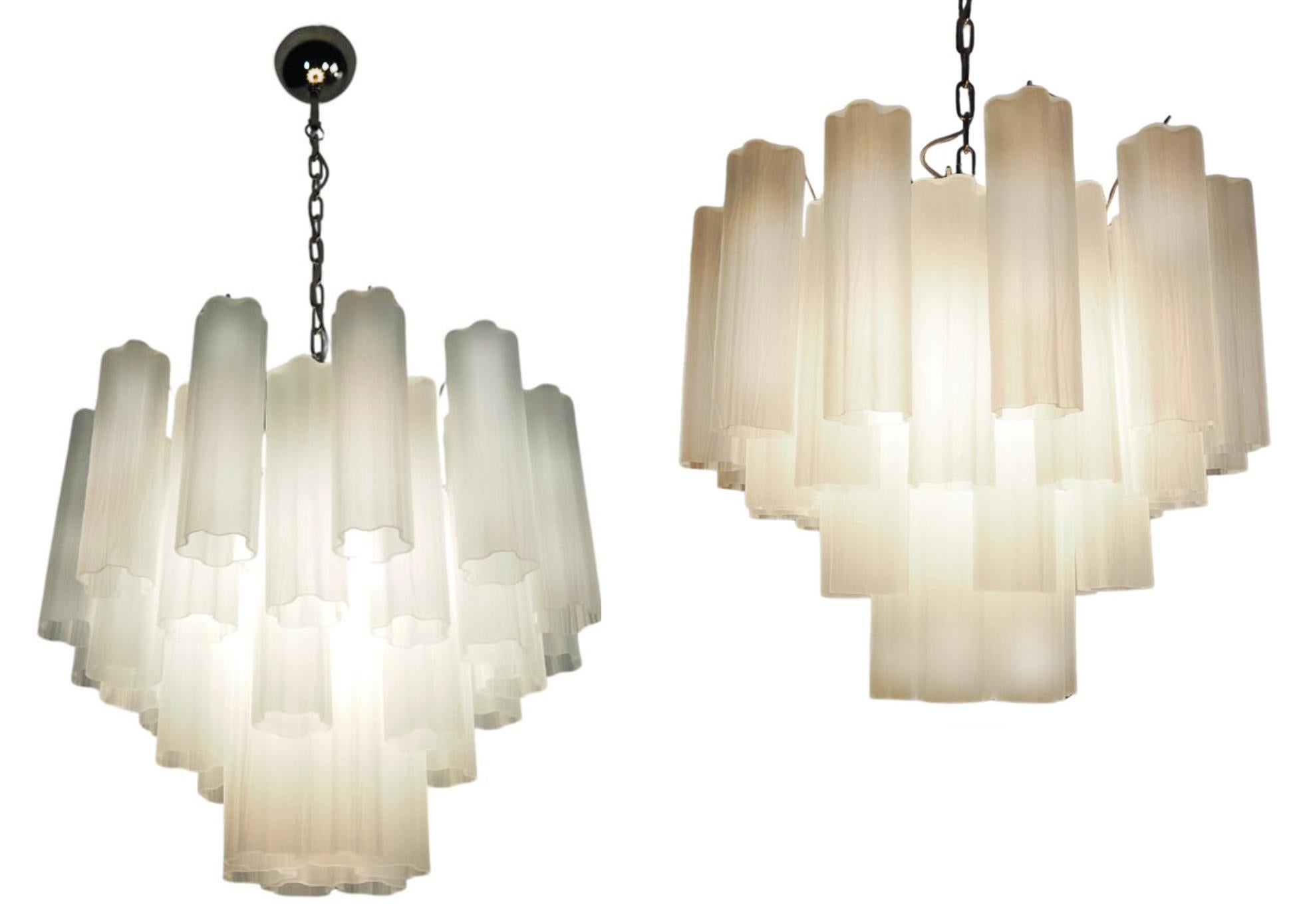 Gorgeous Murano Glass Tube Chandelier - 36 etched glass tube For Sale 6