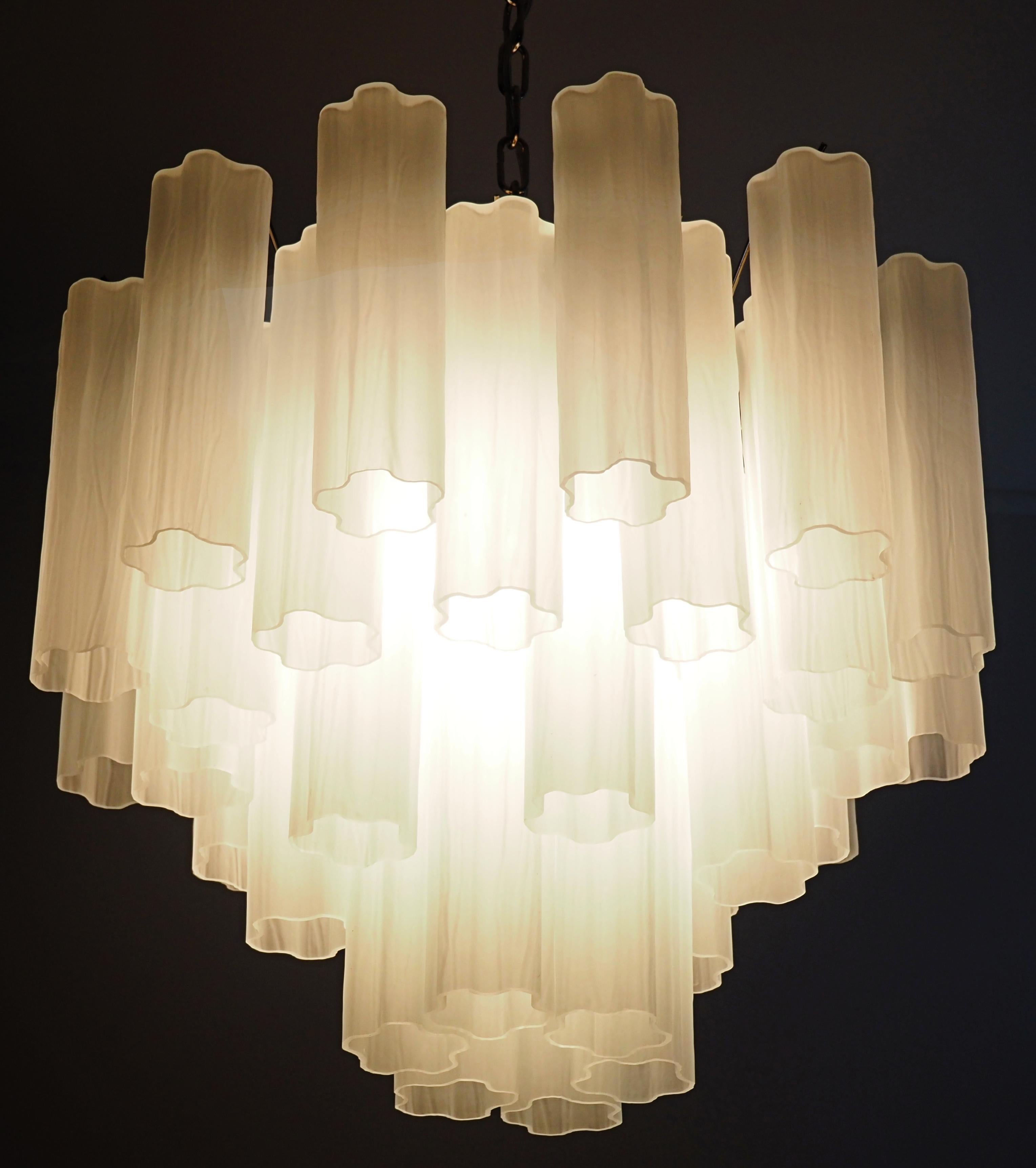 Mid-Century Modern Gorgeous Murano Glass Tube Chandelier - 36 etched glass tube For Sale